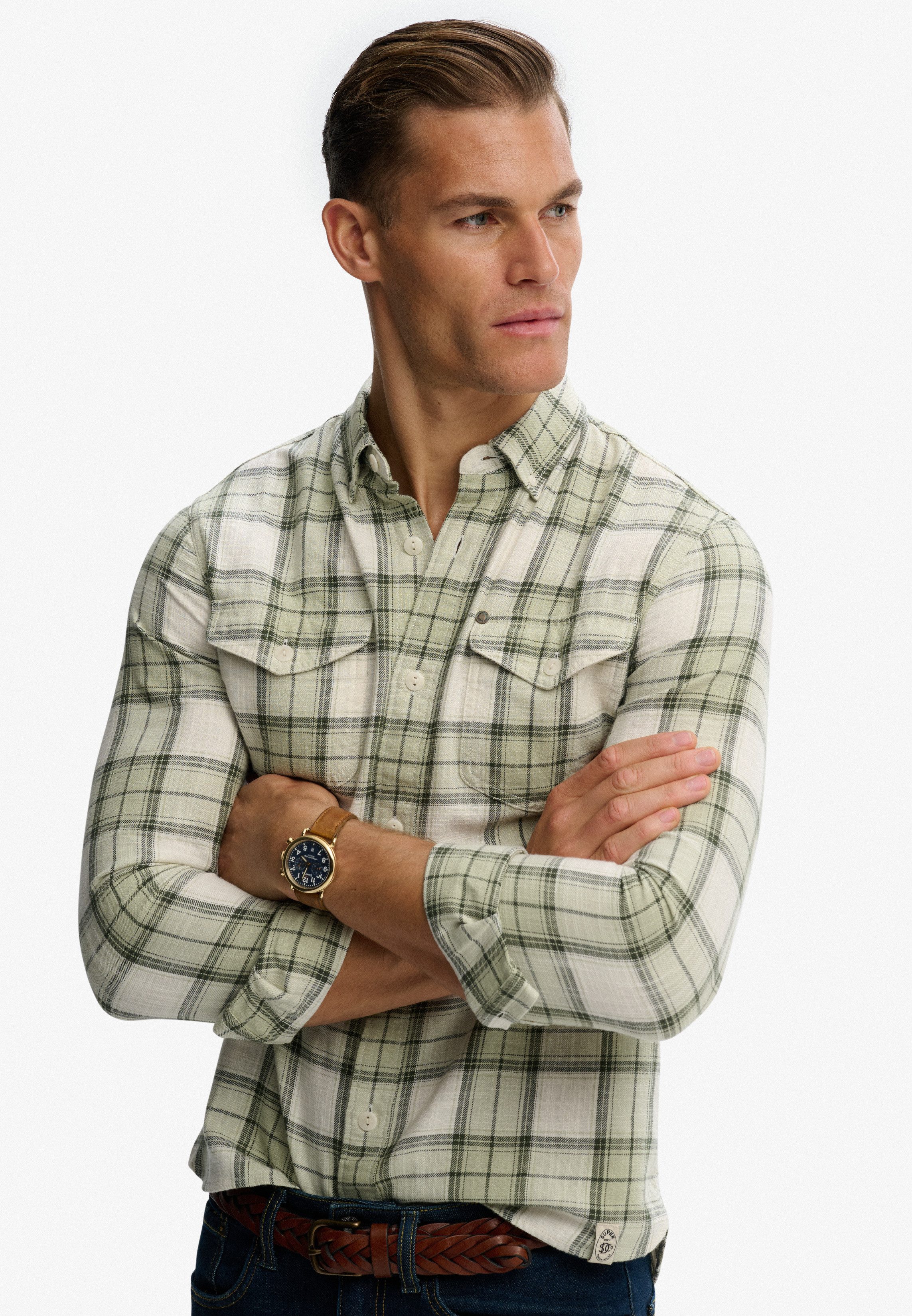 Superdry Langarmhemd MERCHANT LITE CHECK SHIRT mit Knopfleiste, aus Baumwolle, Regular Fit, kariertes Design