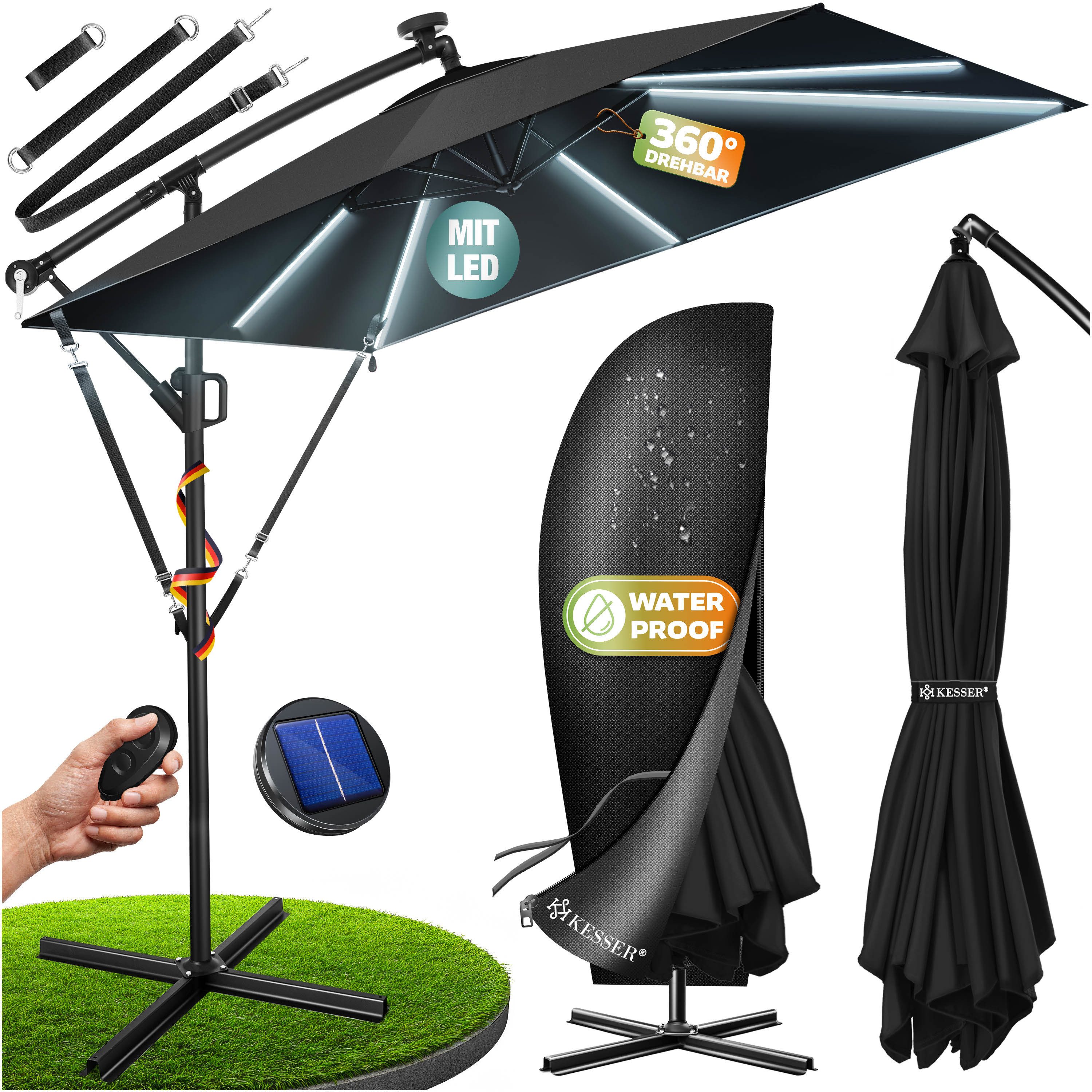KESSER Ampelschirm, Ø350cm Sonnenschirm inkl. Abdeckung & Wind- & wetterfest