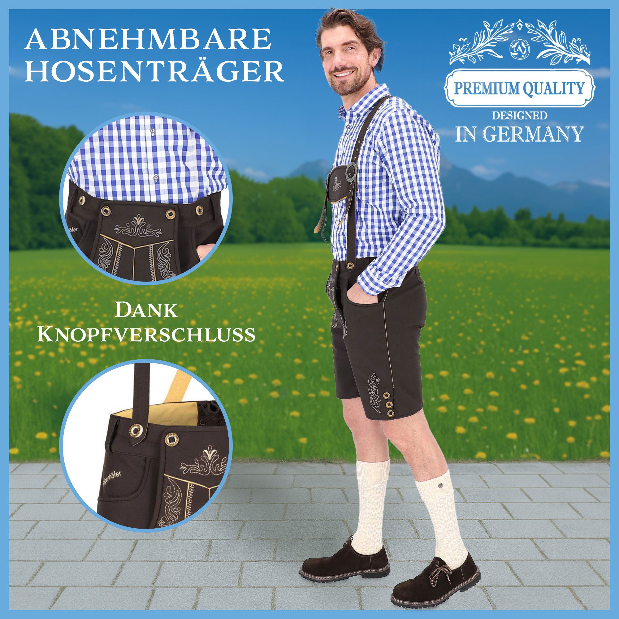 Steigenhöfer Manufaktur Trachtenhose Lukas Softshellhose mit Trägern – Lederhose Herren Stil Tracht Atmungsaktiv - Schnell trocknend - Wasser- und windabweisend