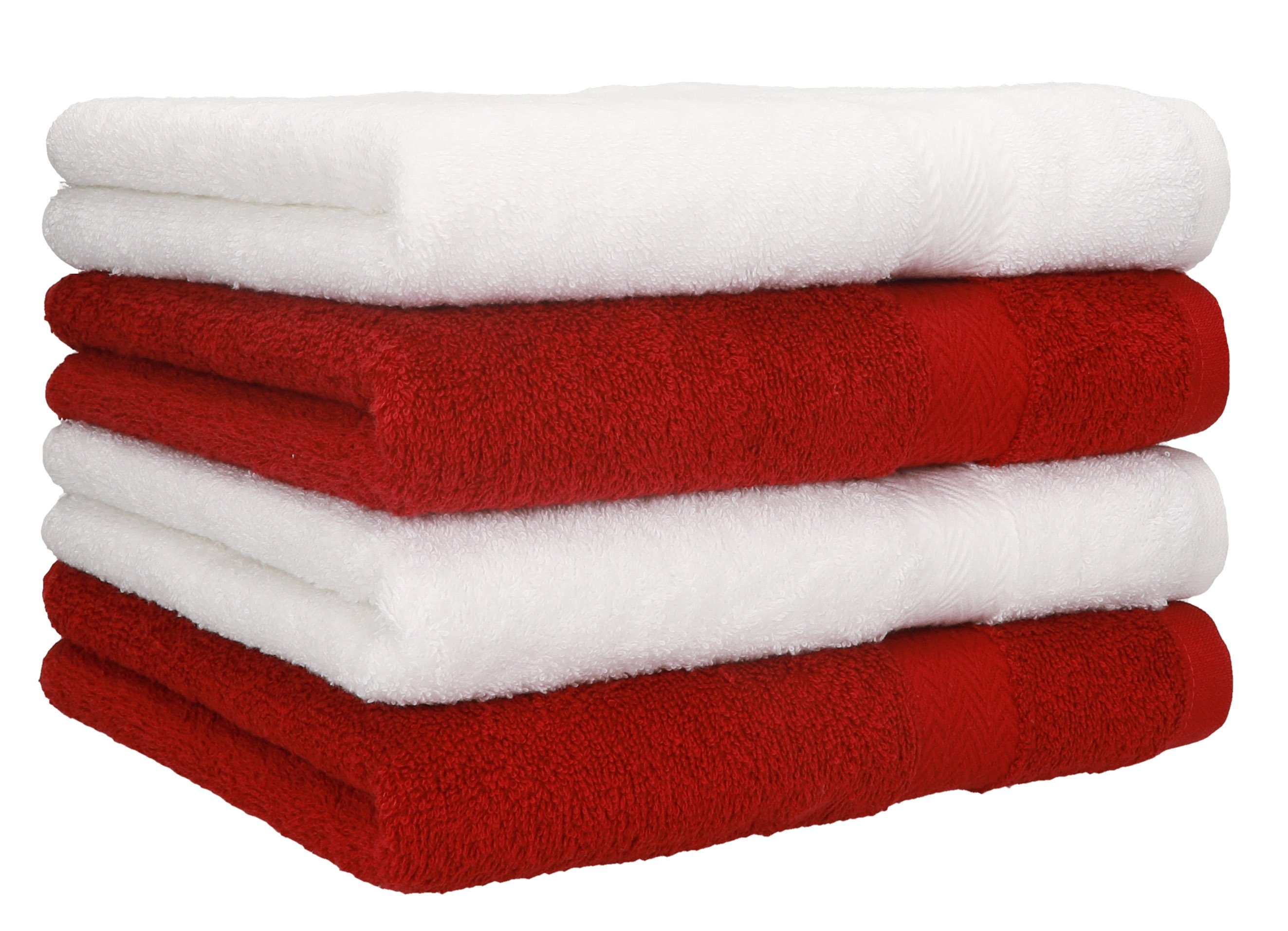 Betz Handtücher 4 Stück Handtücher Premium 4 Handtücher Farbe weiß und dunkelrot, 100% Baumwolle