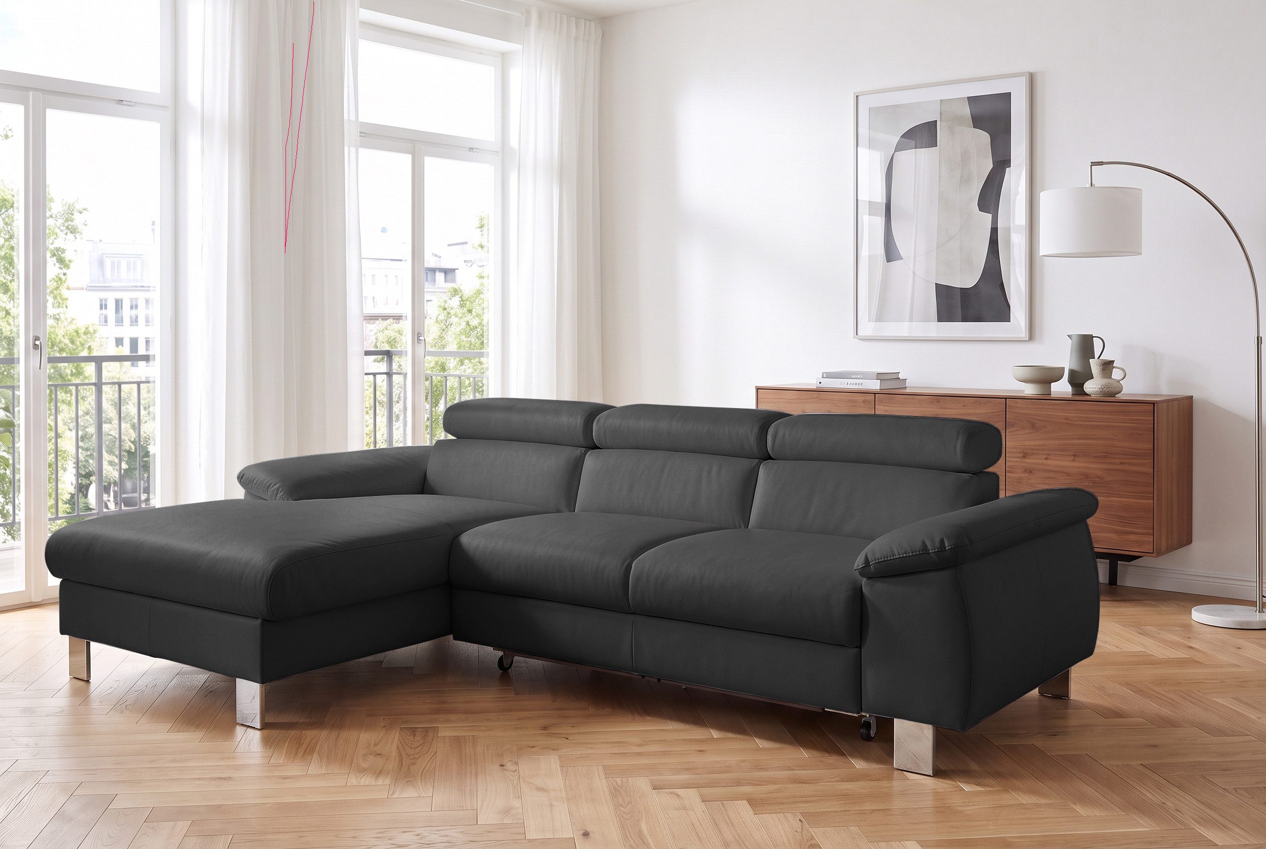 COTTA Ecksofa Komaris L-Form, B: 244 cm, mit Kopfteilverstellung, optional Schlaffunktion, Bettkasten & Licht