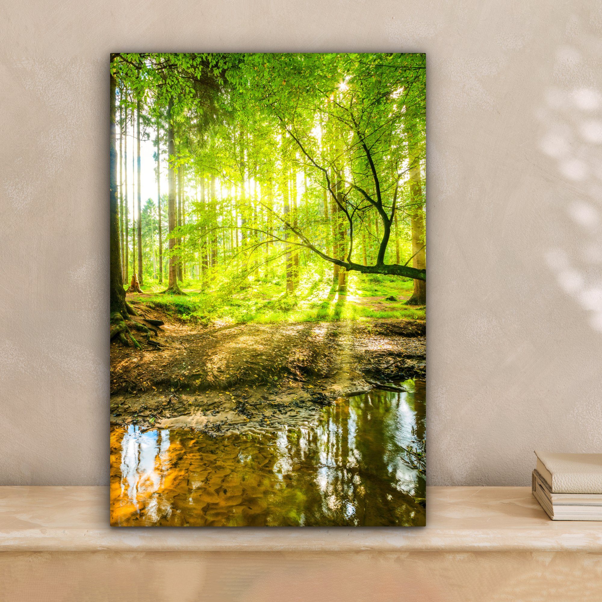 OneMillionCanvasses® Leinwandbild Wald - Landschaft - Wasser - Bäume - Sonne - Grün - Natur, Fotodruck (1 St), Leinwand Canvas Wandbild, Wanddekoration 20x30 cm