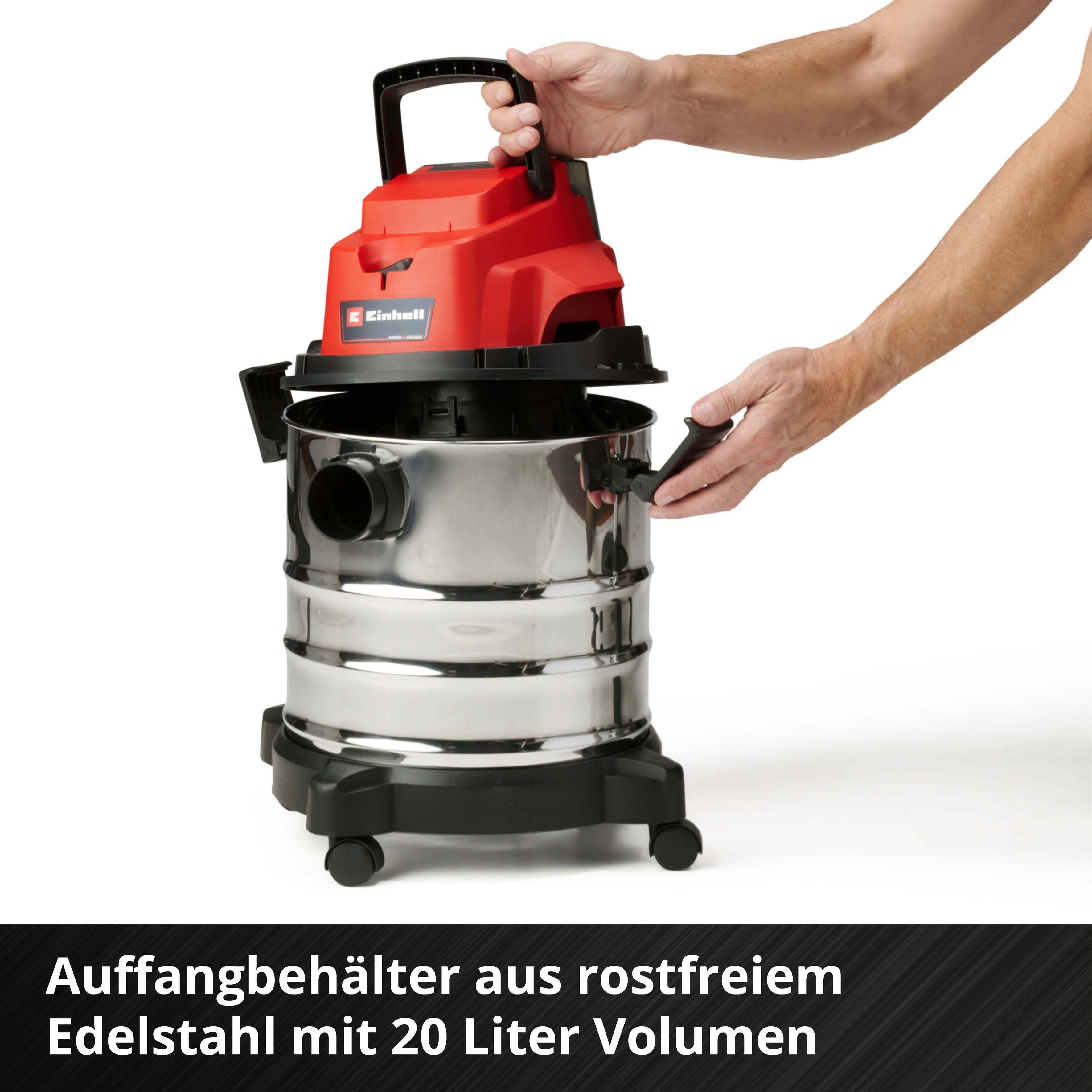 Einhell Nass-Trocken-Akkusauger Power Akku W, ohne X-Change, - und Solo, Beutel, 18/20 mit S TC-VC Li Ladegerät 900