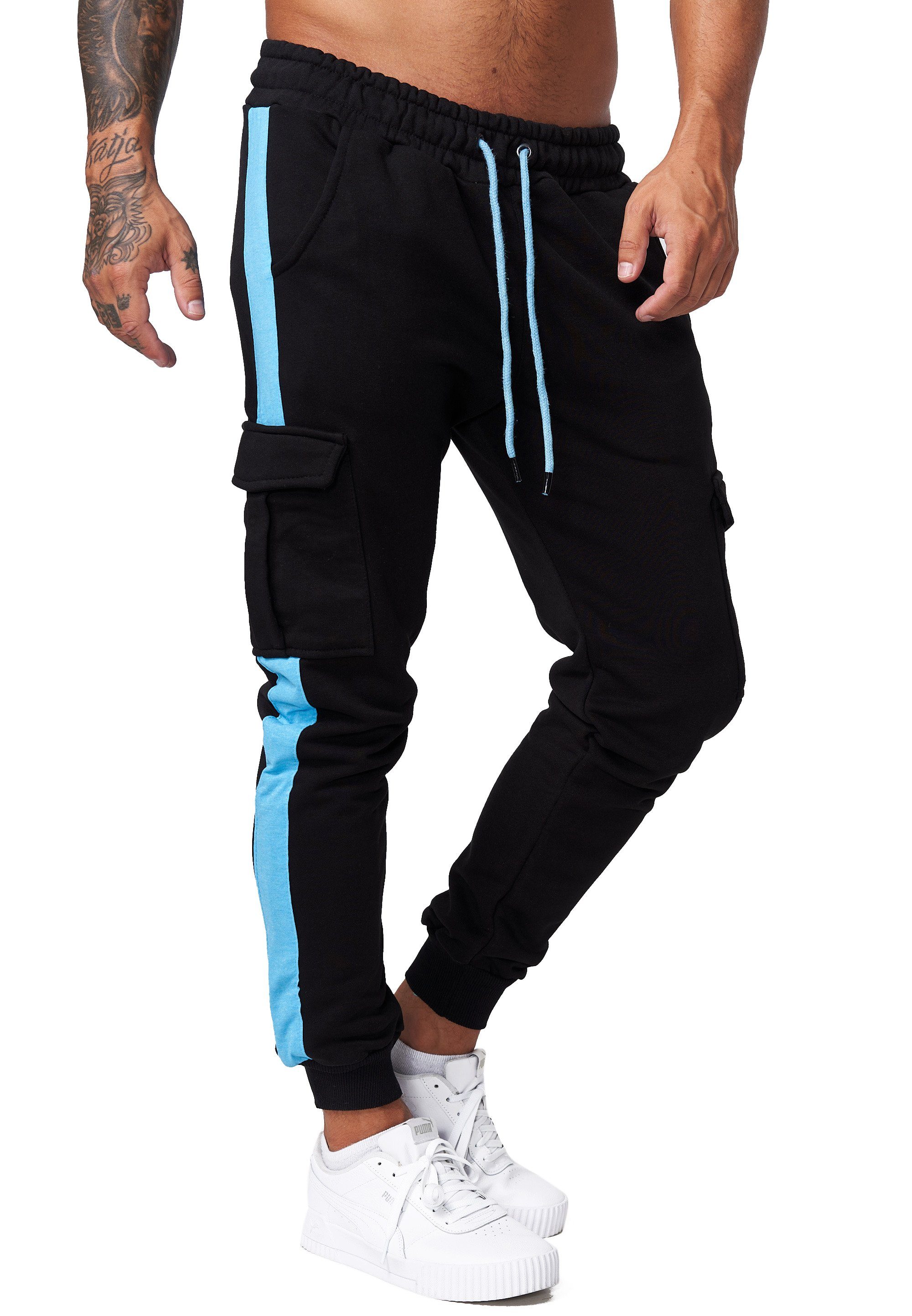 Koburas Jogginghose JG-1643C (Sporthose Trainingshose Sweatpants, 1-tlg) Fitness Freizeit Casual Schwarz Türkis