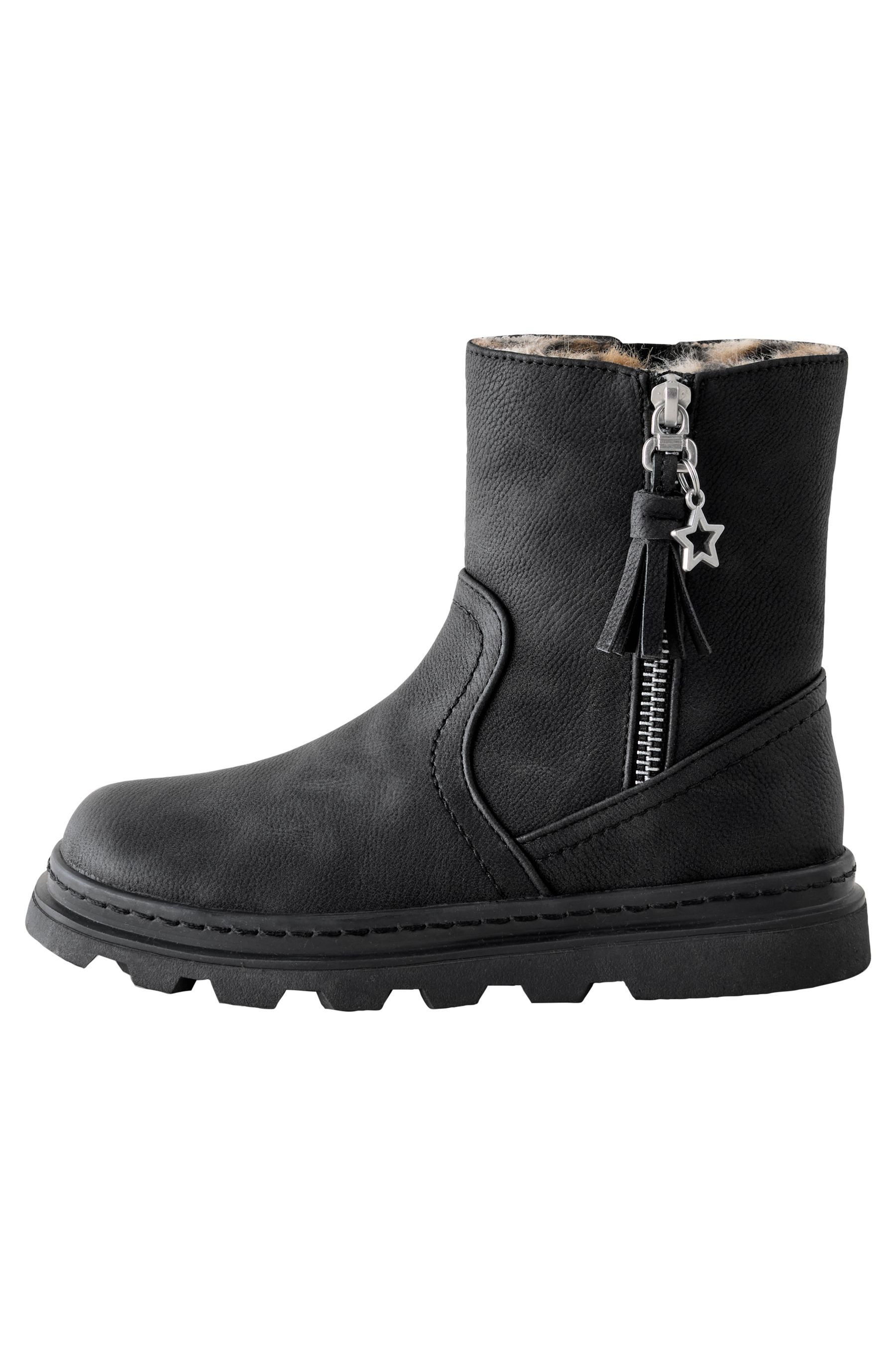 Stiefel mit Kunstfellfutter und Fransen Stiefel