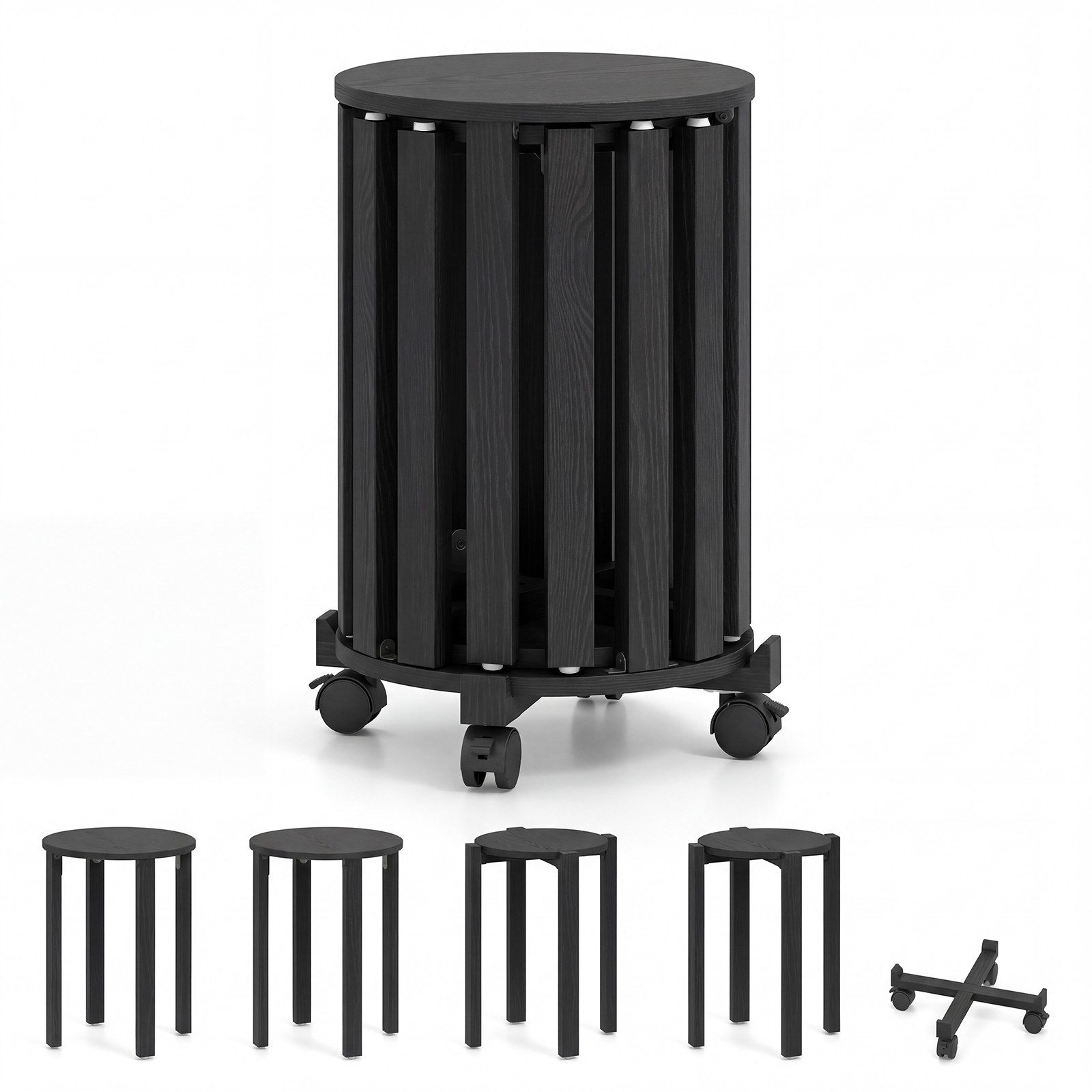 COSTWAY Sitzhocker (Stuhlset, 4 St., 4er Set), Esszimmerhocker stapelbar mit Rollen platzsparend rund