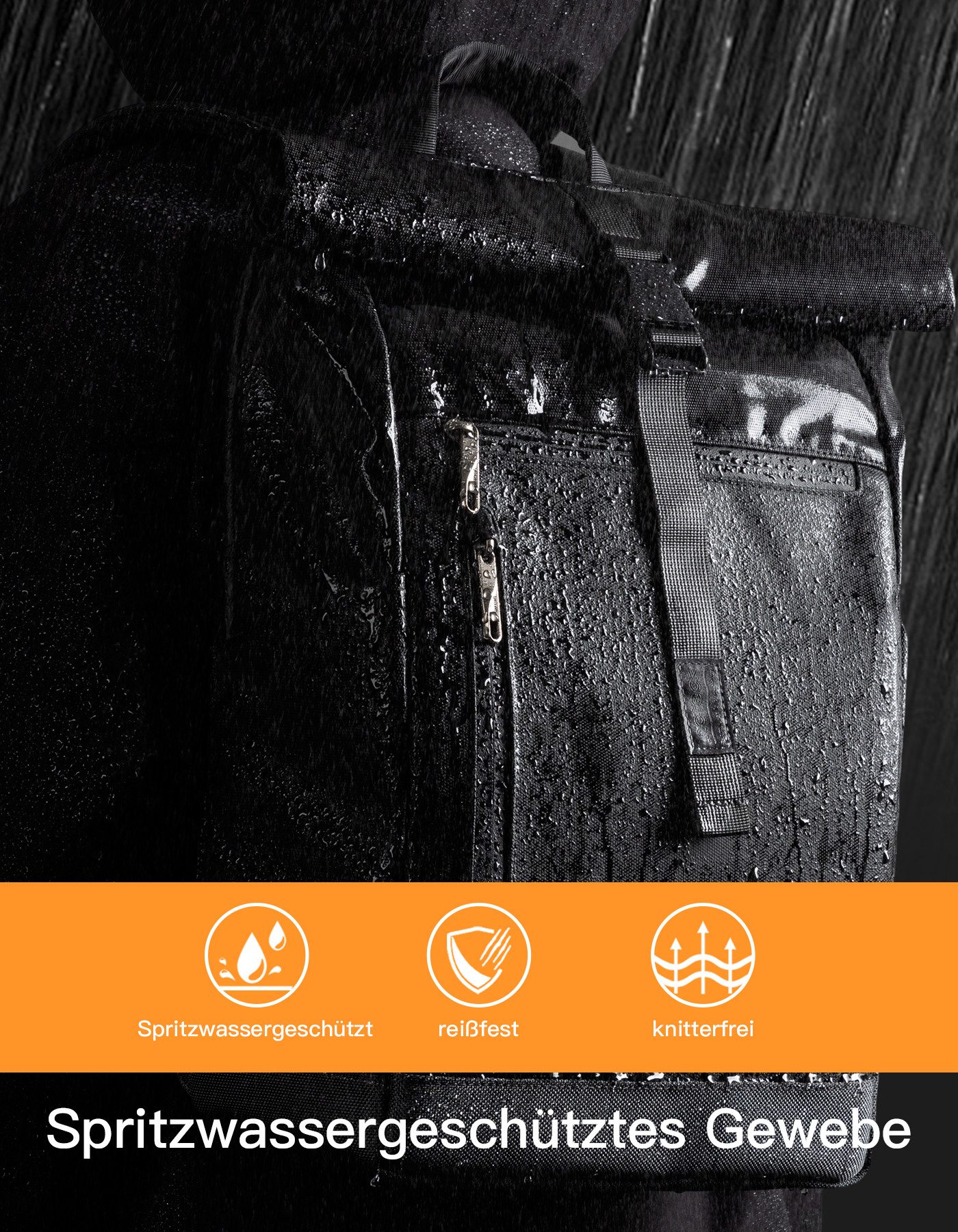 Inateck Laptoprucksack RollTop Rucksack 13L-17L mit 15 Zoll Laptopfach