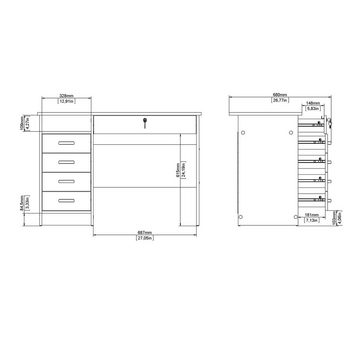 Home affaire Schreibtisch Funktion Plus, Arbeitstisch, Bürotisch, mit 5 Schubladen, 1 abschließbar, 1 offenes Fach, Breite 109 cm