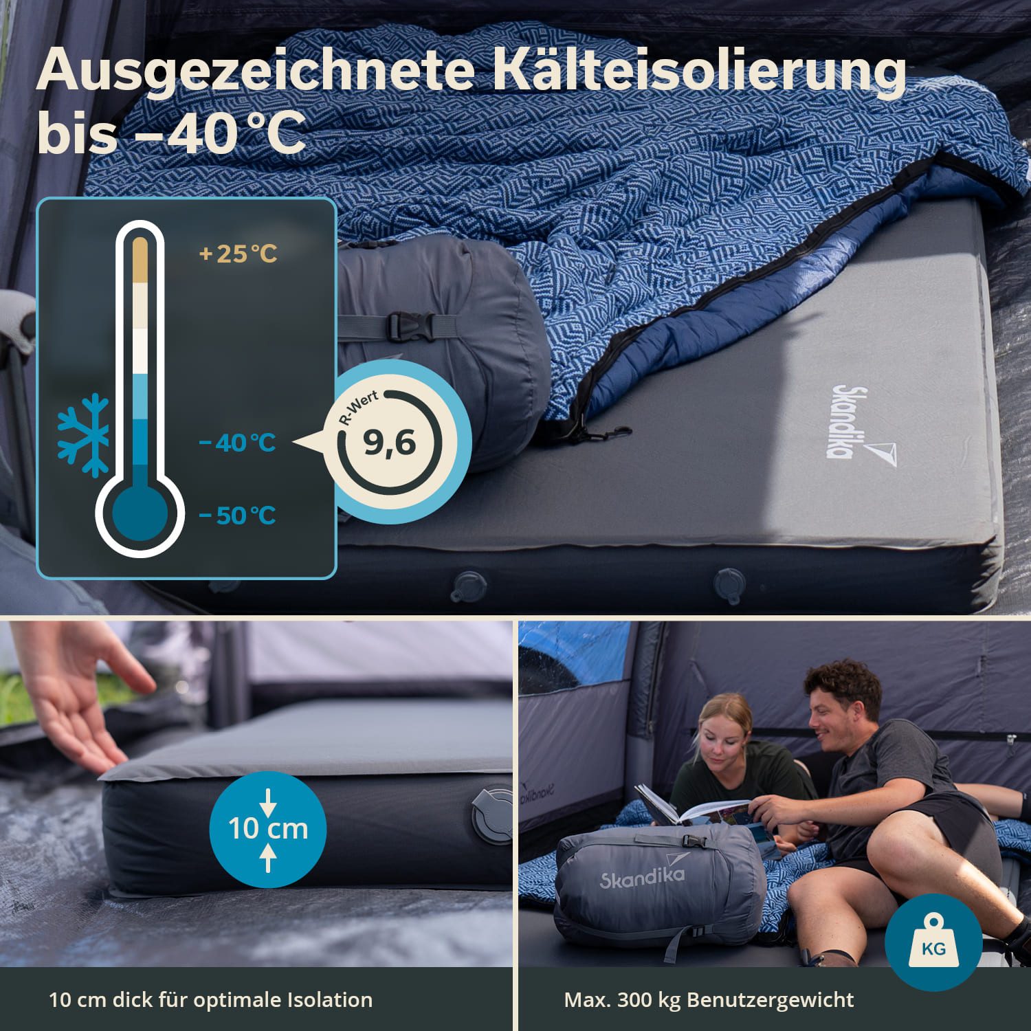 Skandika Luftmatratze Easy 3D Premium Double, Isomatte für 2 Personen, selbstaufblasend, (10 cm dick, faltbar, in nur ca. 2 Minuten einsatzbereit, Tragetasche), leicht, selbstfüllender Schaumstoff, belastbar bis 150 kg, R-Wert 9,6