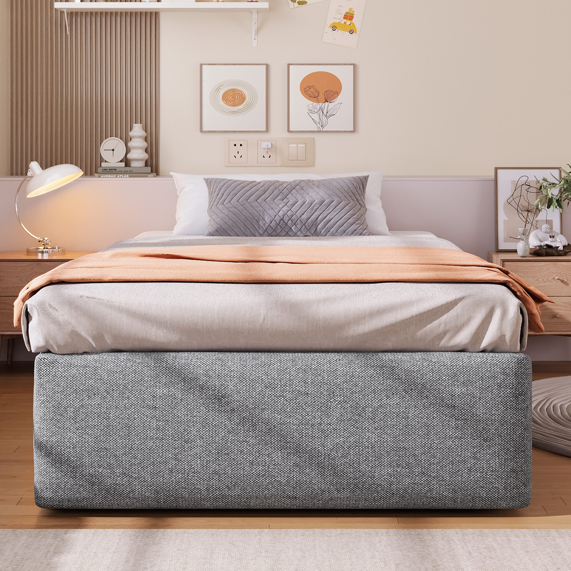 TavilaEcon Boxspringbett Polsterbett ohne Kopfteil, mit hydraulischer Lagerung und Schubladen, aus massivem MDF und Spanplatten, mit stabilem Bettrahmen