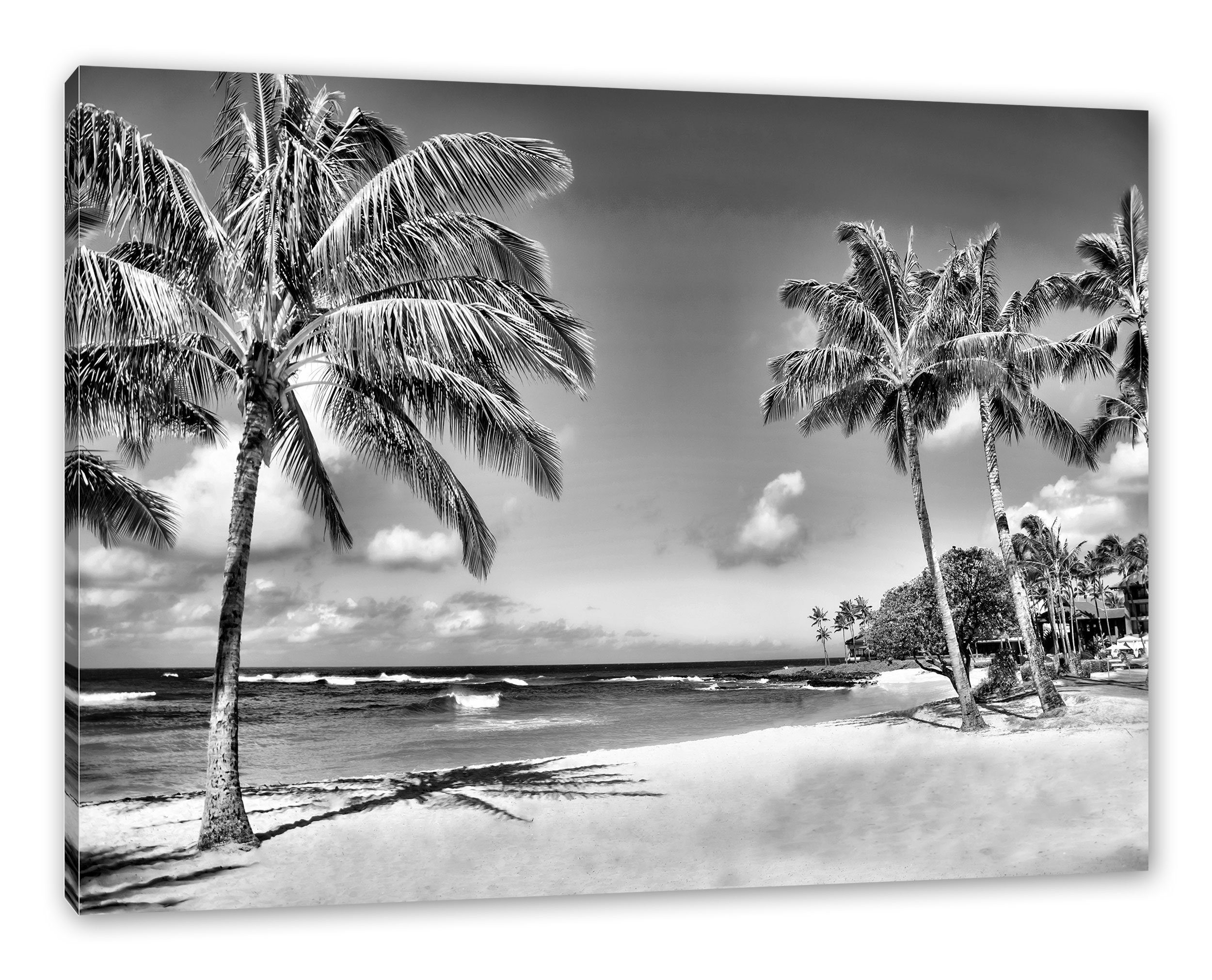 Pixxprint Leinwandbild Wunderschöner Strand mit Palmen, günstig online kaufen