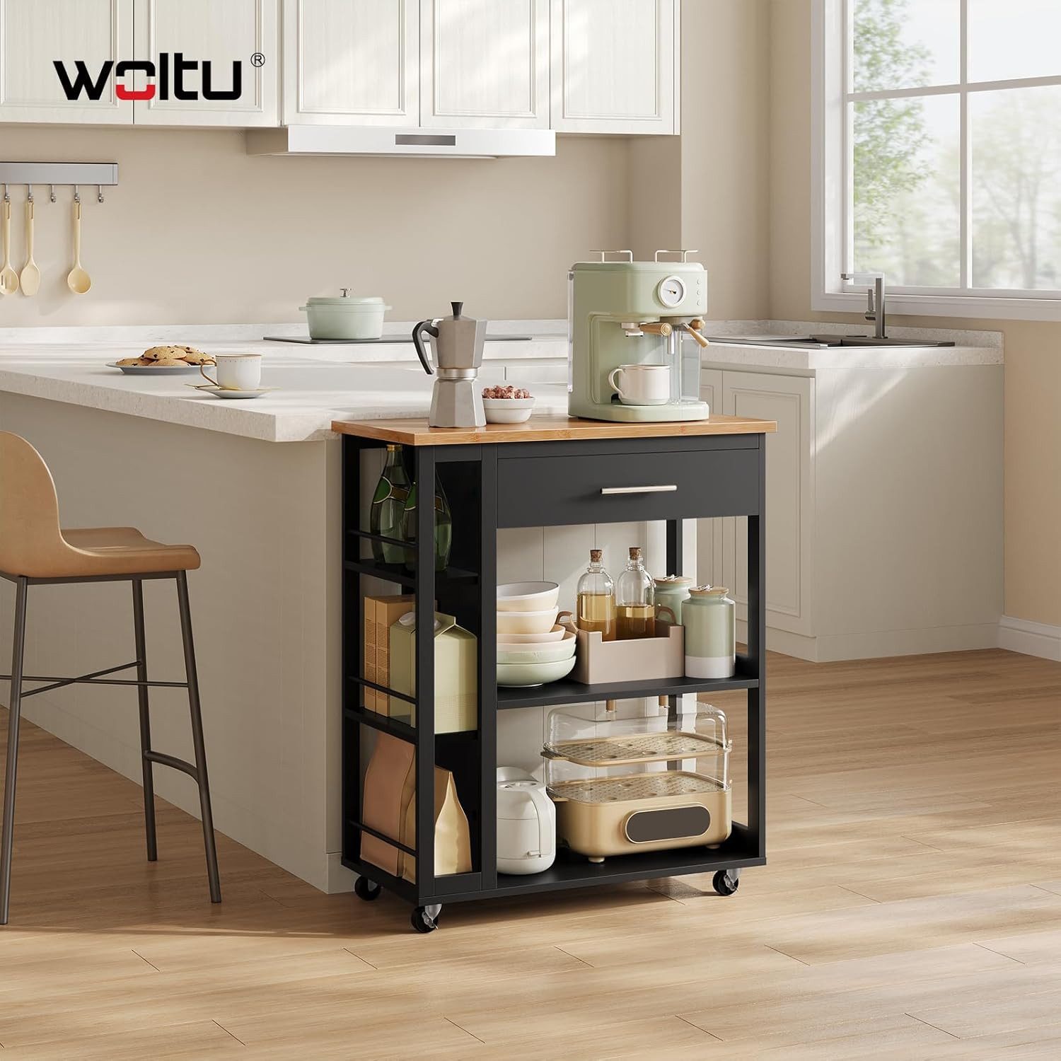 Woltu Küchenwagen, (1 St), mit Arbeitsplatte Rollen Schublade offenen Ablag günstig online kaufen