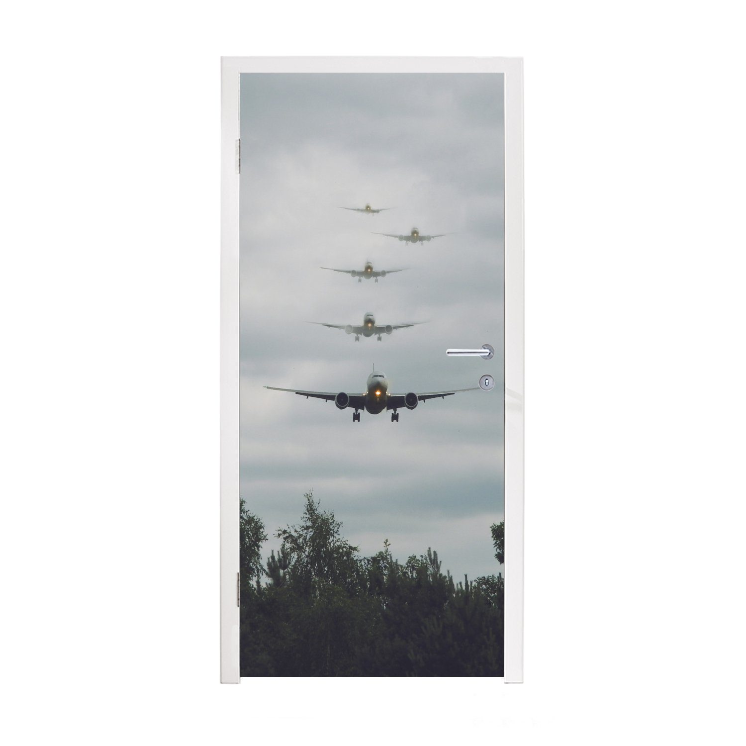 Landung 75x205 an, für zur Türaufkleber, (1 Mehrere setzen cm bedruckt, Tür, Flugzeuge Matt, St), MuchoWow Fototapete Türtapete