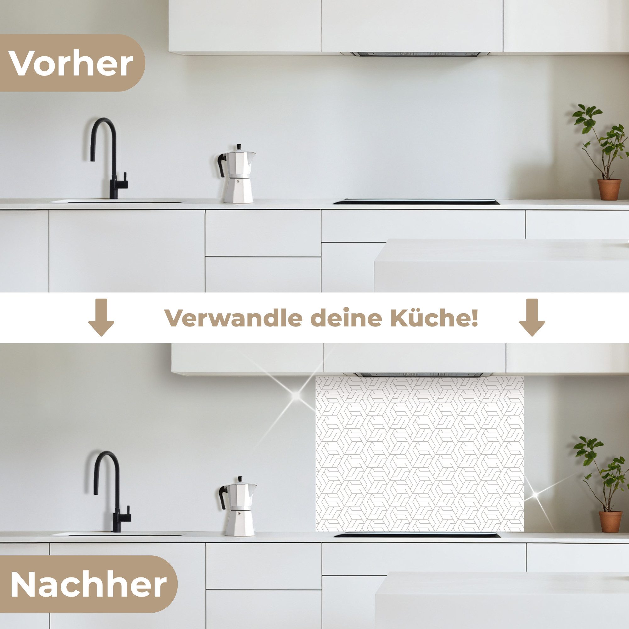 KitchenYeah Küchenrückwand selbstklebend Grafik - Muster - Modern - Sechseck, (1-tlg), Spritzschutz, Küche, Rückwand, Küchenwand, Küchenfront, 80x60 cm