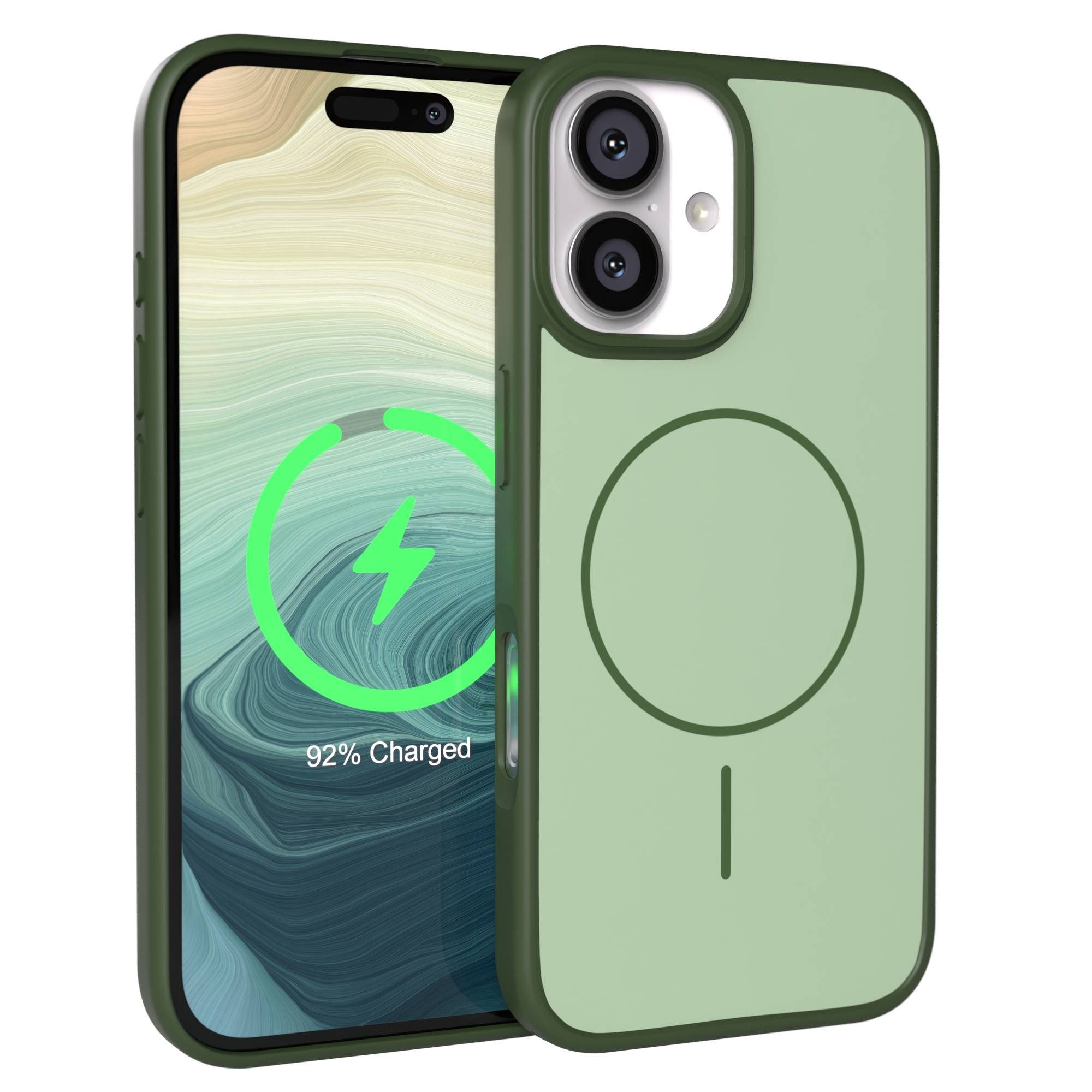 EAZY CASE Handyhülle Slim Outdoor MagSafe Case für Apple iPhone 16 6,1 Zoll, Outdoor Case mit Magnetring & sicherem Halt in Dunkelgrün