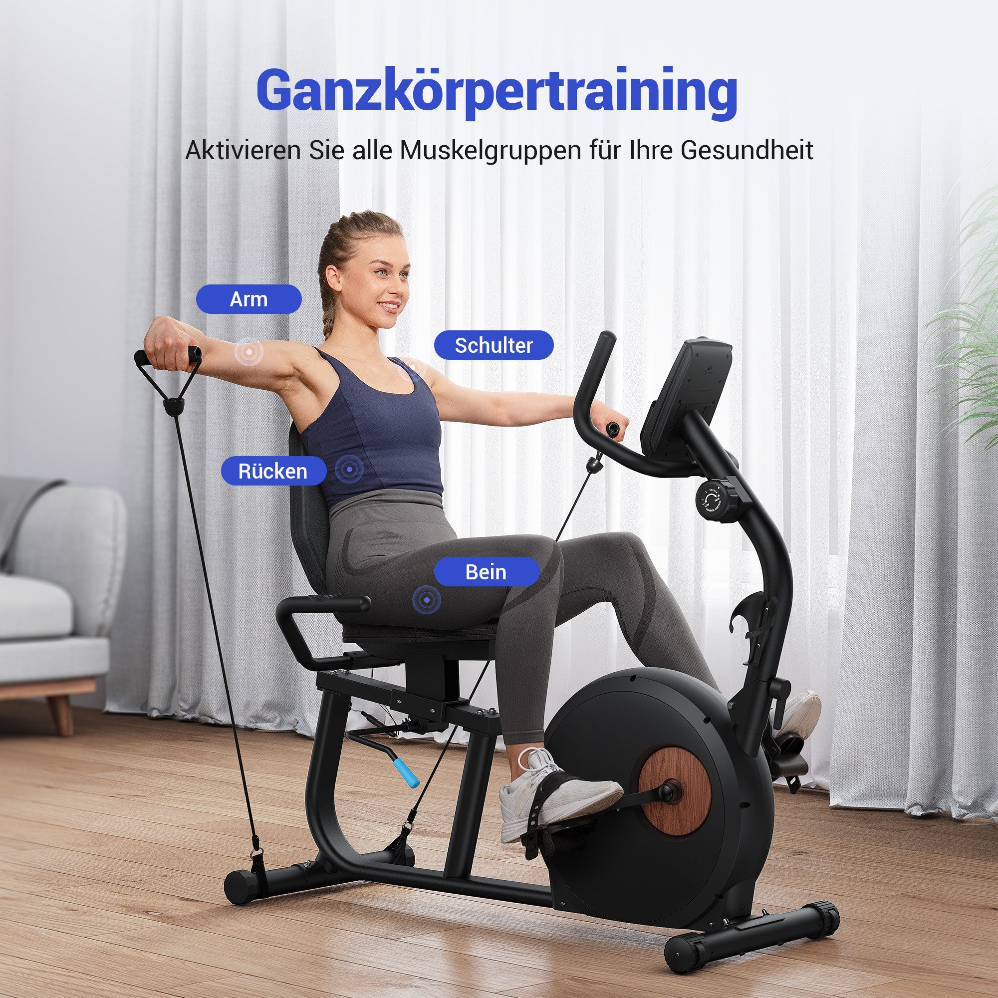 MERACH Liege-Heimtrainer Fahrrad für Zuhause, 8 Widerstandsstufen (mit Bluetooth, Exklusiver App, Kinomap Kompatibel, LCD-Display, Herzfrequenzsensor, verstellbarer Rückenlehne, Tablet-Halter, leise), Liegerad mit Magnetwiderstand, Beintrainer bis 158kg, sanfter Sitz