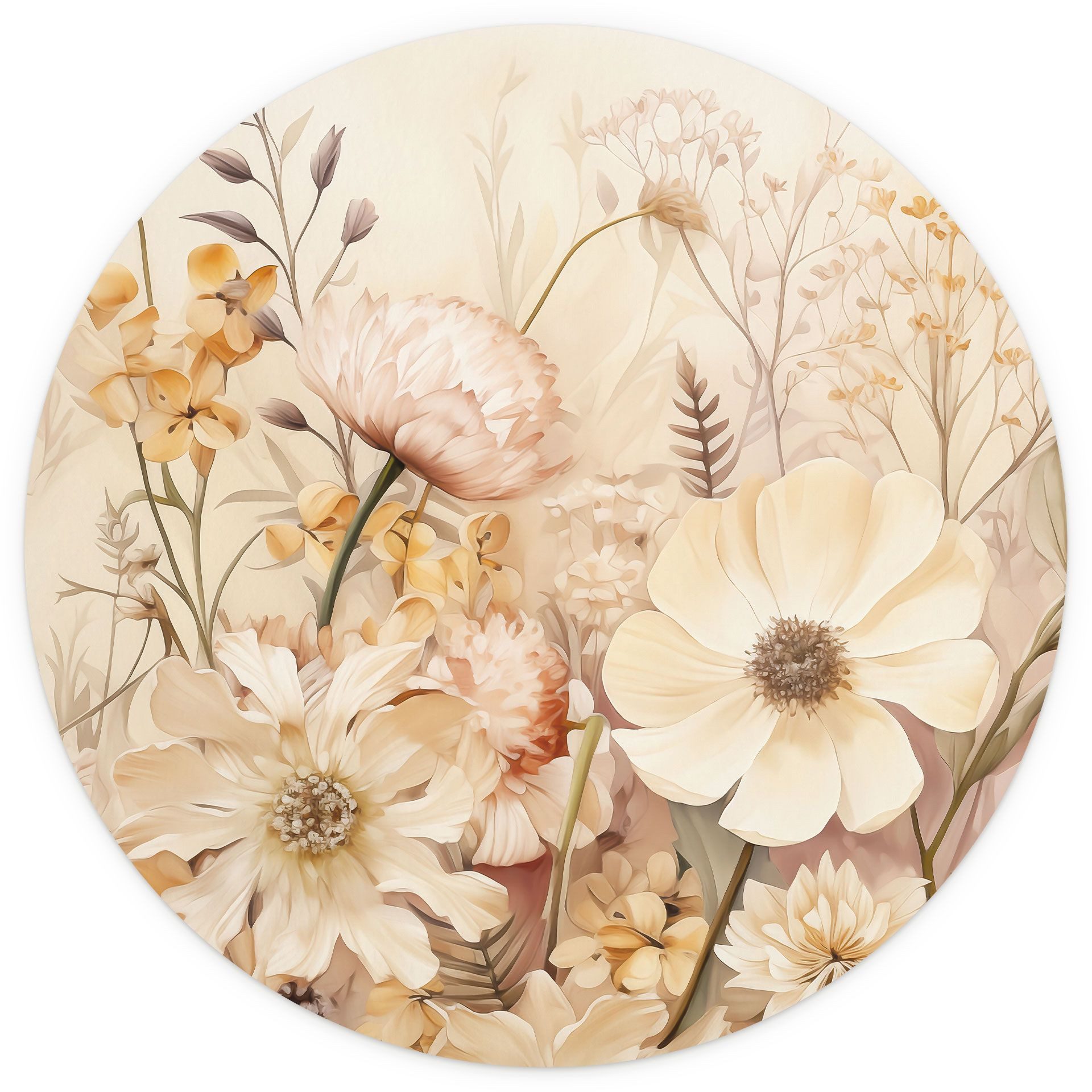 K&L Wall Art Fototapete selbstklebend Vliestapete Blumen Wandbild rund Vintage Natur Wanddeko, floral, bedruckt, selbstklebende Tapete