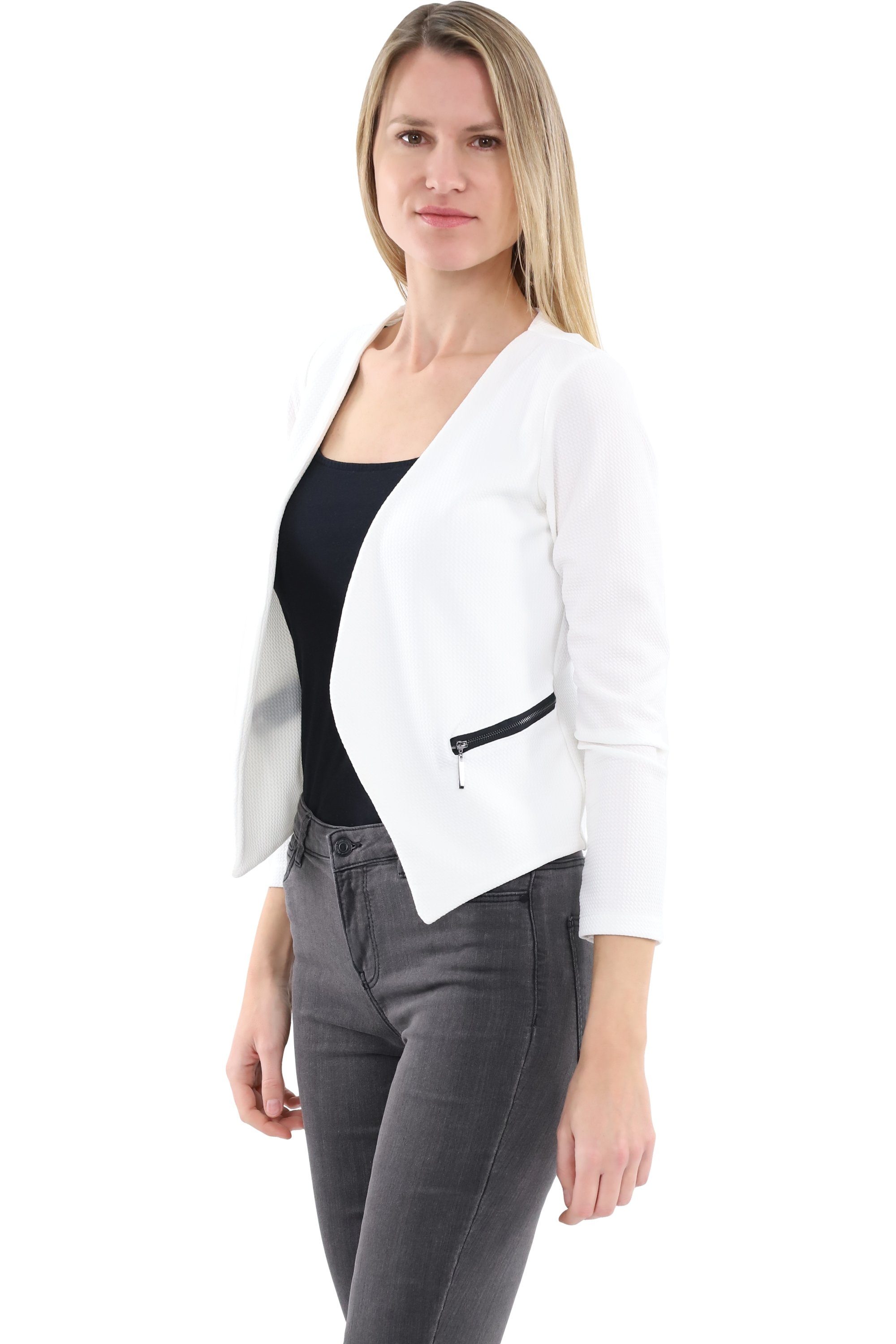 malito more than fashion Jackenblazer malito Damen Blazer ohne Kragen, Sakko im Basic Look, Kurzjacke mit Sweatblazer im Basic-Look