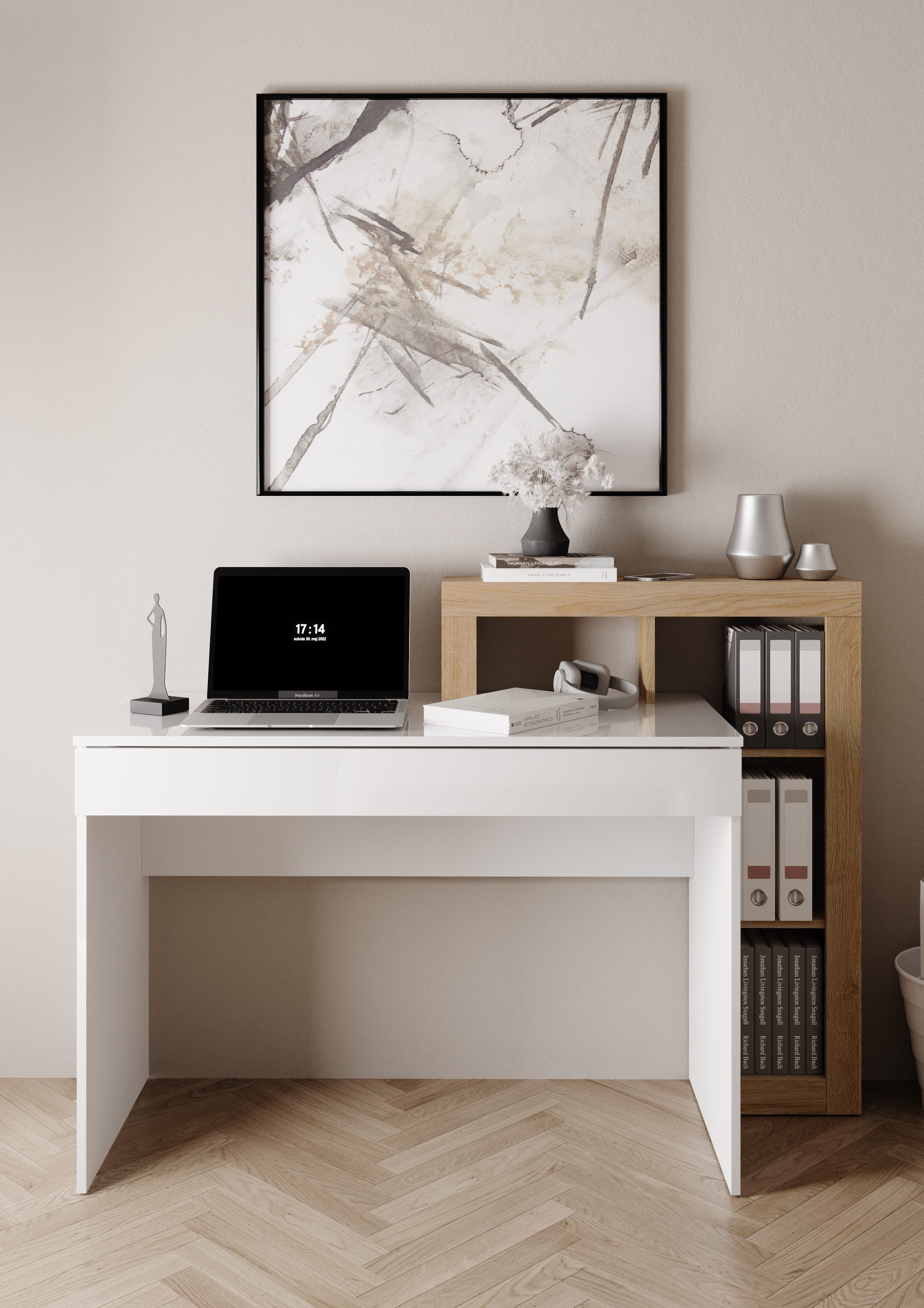 Home affaire Schreibtisch Hamburg, Breite 138 cm, Tiefe 50 cm, mit Schubkasten u. Aufsatz/Regal, Computertisch, Arbeitstisch, Schminktisch, Arbeitsplatz, 4 Fäch – Bild 2 von 5