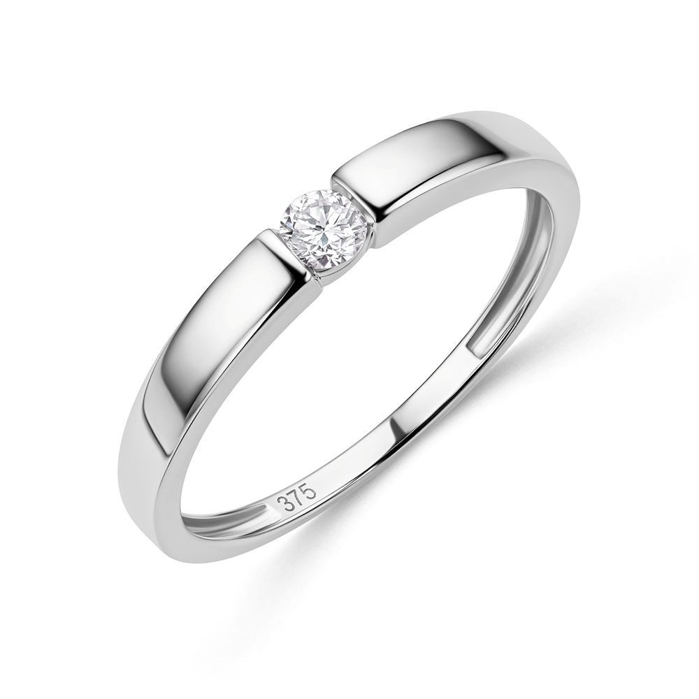 Miore Verlobungsring Damen 9K Weißgold Solitär Diamant in 0,05ct, 0,10ct, 0,15ct, 0,25ct, in Spannfassung - Echtgold