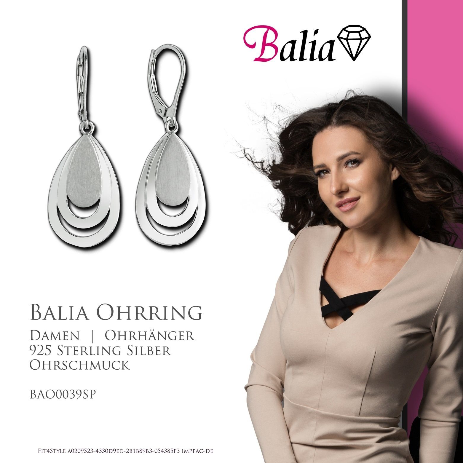 Balia Paar Ohrhänger Tropfen matt Sterling und 925 Damen silber Ohrhänger Balia Silber, poliert Damen Farbe: Ohrringe (Ohrhänger), aus