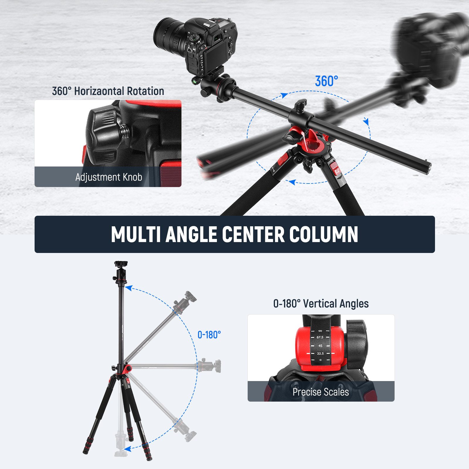 Neewer 200cm Stativ für Kamera Einbeinstativ mit Mittelsäule und Kugelkopf Dreibeinstativ (N284L+G0 aus Aluminium Stativ, mit QR Platte Typ Arca, Tasche)