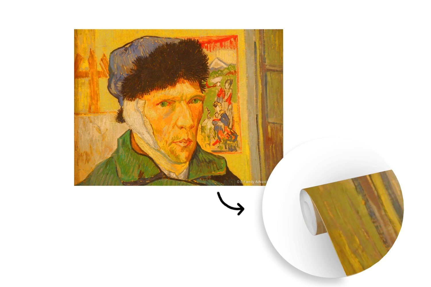 MuchoWow mit Wandtapete - für Tapete Fototapete van bedruckt, (6 Selbstbildnis St), Wohnzimmer, Vinyl Matt, Ohr Montagefertig Gogh, verbundenem Vincent