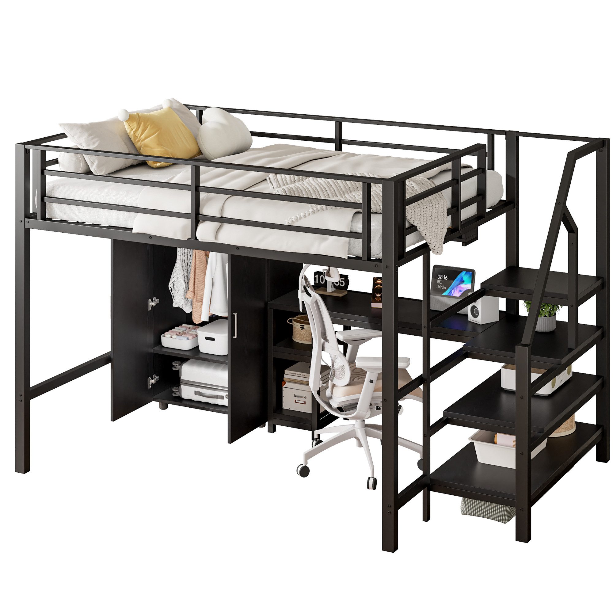 SOFTWEARY Hochbett mit Kleiderschrank und Schreibtisch günstig online kaufen