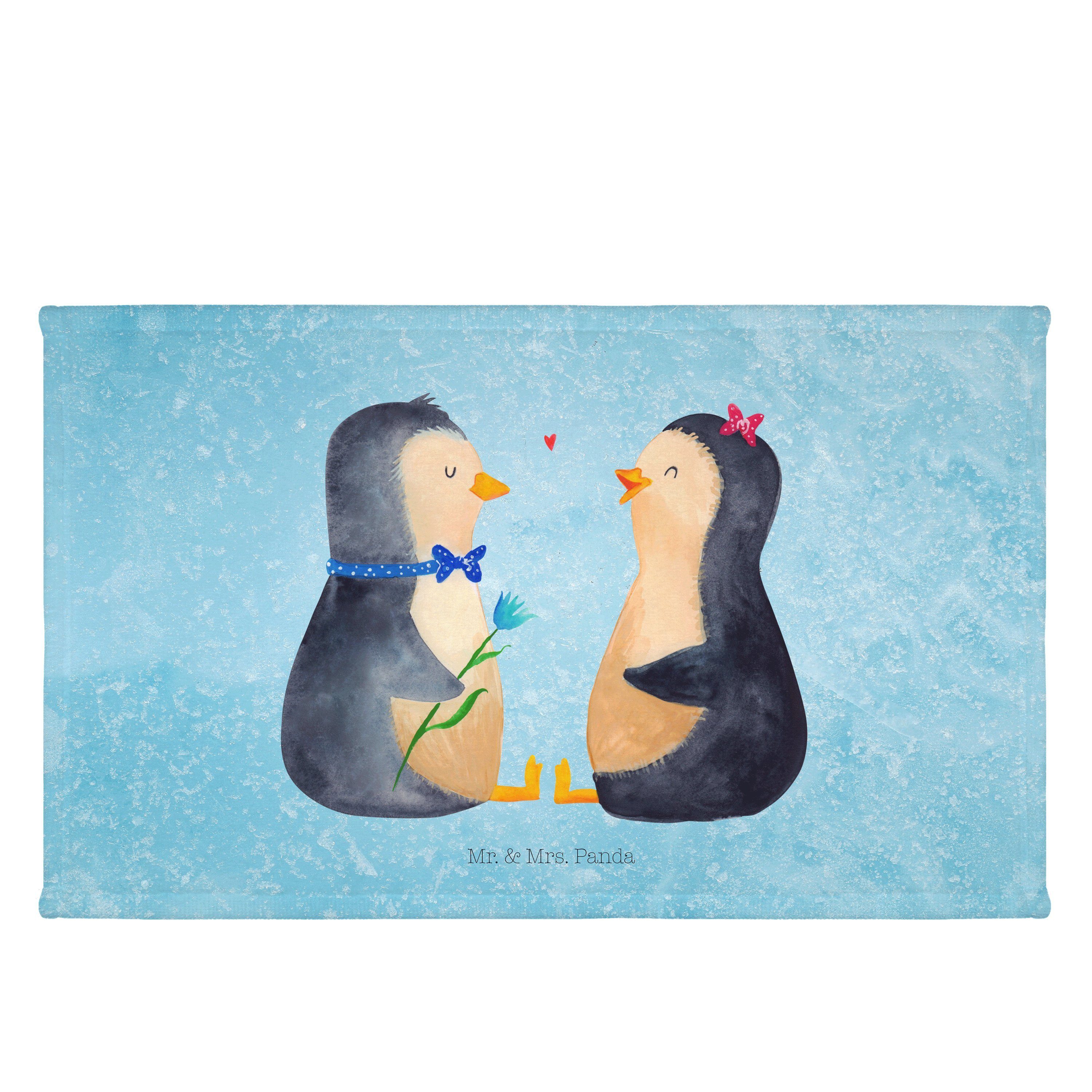 Mr. & Mrs. Panda Handtuch Pinguin Pärchen - Eisblau - Geschenk, große Liebe, Frottier, Traumpaa, (1-St)
