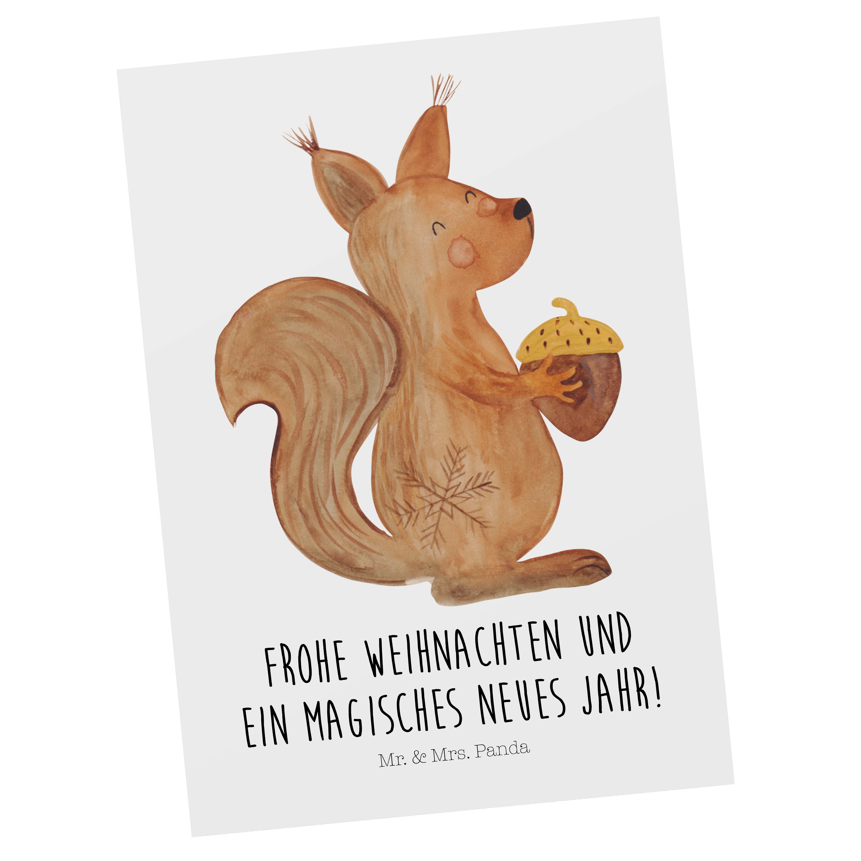 Mr. & Mrs. Panda Postkarte Eichhörnchen Weihnachtszeit - Weiß - Geschenk, Dankeskarte, Einladung