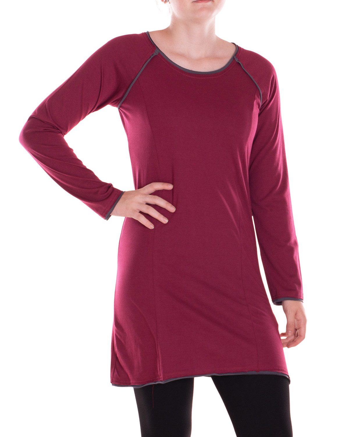 Vishes A-Linien-Kleid Damen Kleid Baumwolle Casual Rundhalsausschnitt langarm einfarbig Alternative Bekleidung, Ethno, Hippie, Retro Style