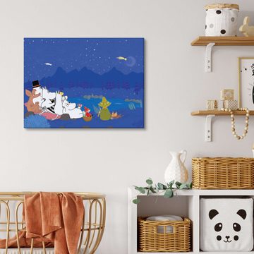 Posterlounge Leinwandbild Moomin, Die Mumins unter Sternschnuppen, Kinderzimmer Illustration