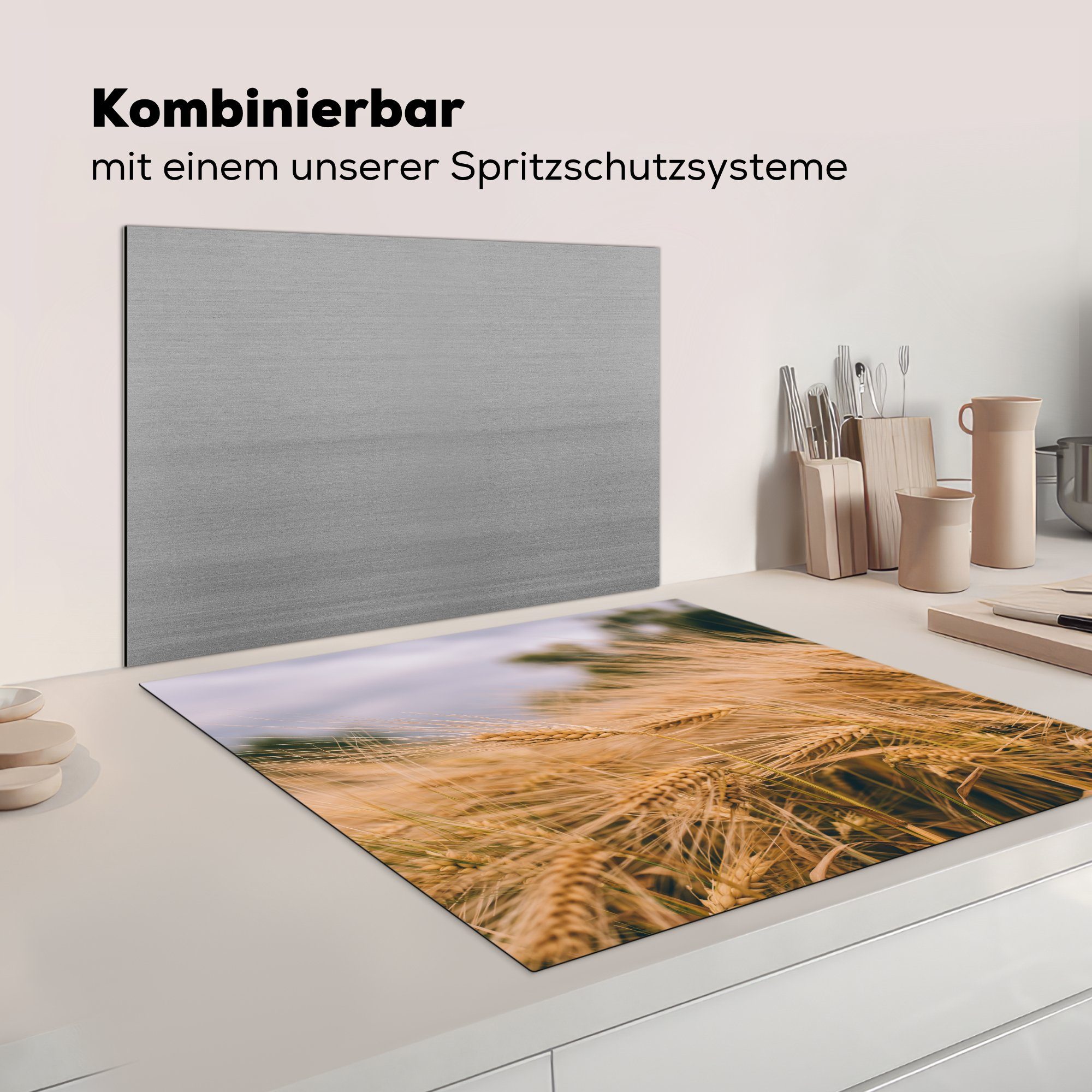 (1 - küche cm, tlg), Arbeitsplatte Pflanzen für 78x78 Herdblende-/Abdeckplatte Vinyl, Natur MuchoWow Ceranfeldabdeckung, - Getreide,