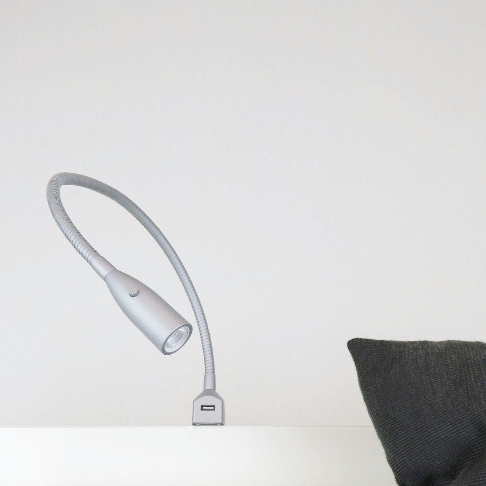 kalb Bettleuchte Flexible LED Leseleuchte inkl. USB Ladefunktion Alu silbergrau, 2er Set silbergrau, warmweiß