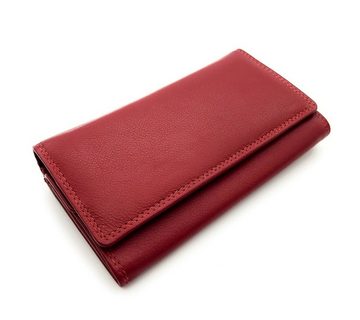 JOCKEY CLUB Geldbörse echt Leder Damen Portemonnaie lang mit RFID Schutz, weiches Rindleder, elegantes Rot, Fotofach, viel Platz
