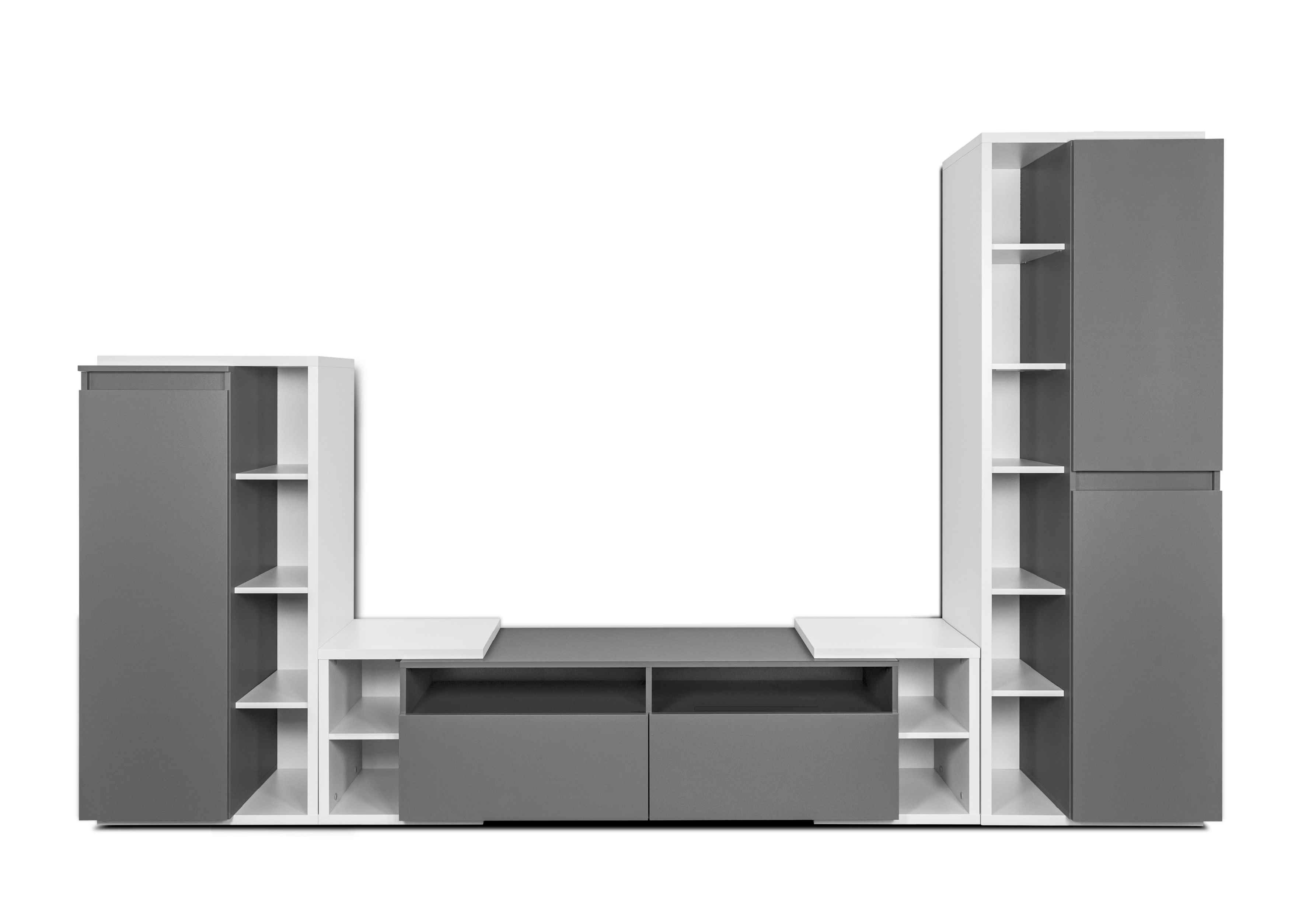 Hellgrau/Anthrazit, breit Wohnwand Furnix 306 mit cm NATJA TV-Board, Gesamt 3-teilg Hochschrank, Highboard, Mediawand