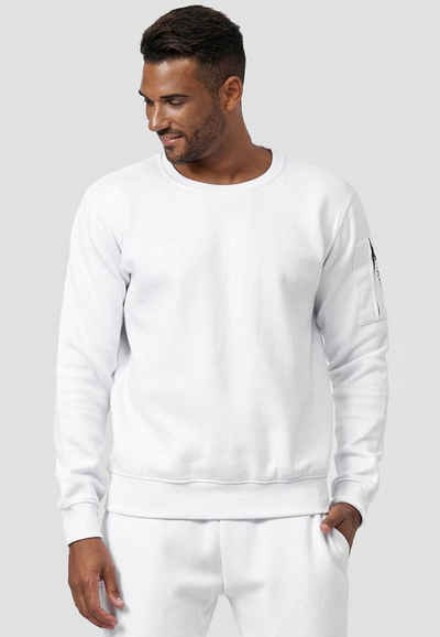 Egomaxx Sweatshirt Sweatshirt Pullover ohne Kapuze mit Armtasche 4240 in Weiß