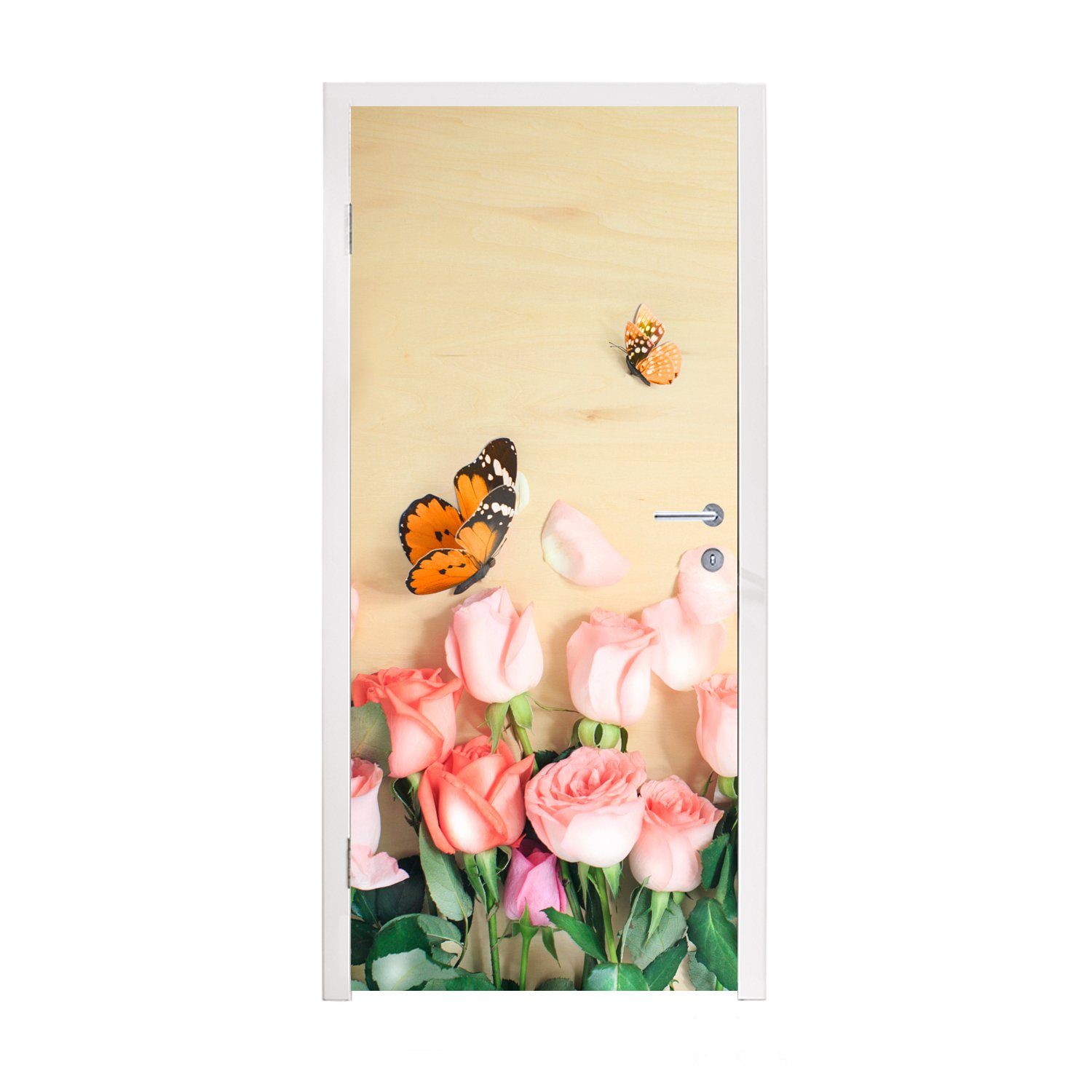 MuchoWow Türtapete Blumen - Rosen - Gießkanne, Matt, bedruckt, (1 St), Fototapete für Tür, Türaufkleber, 75x205 cm