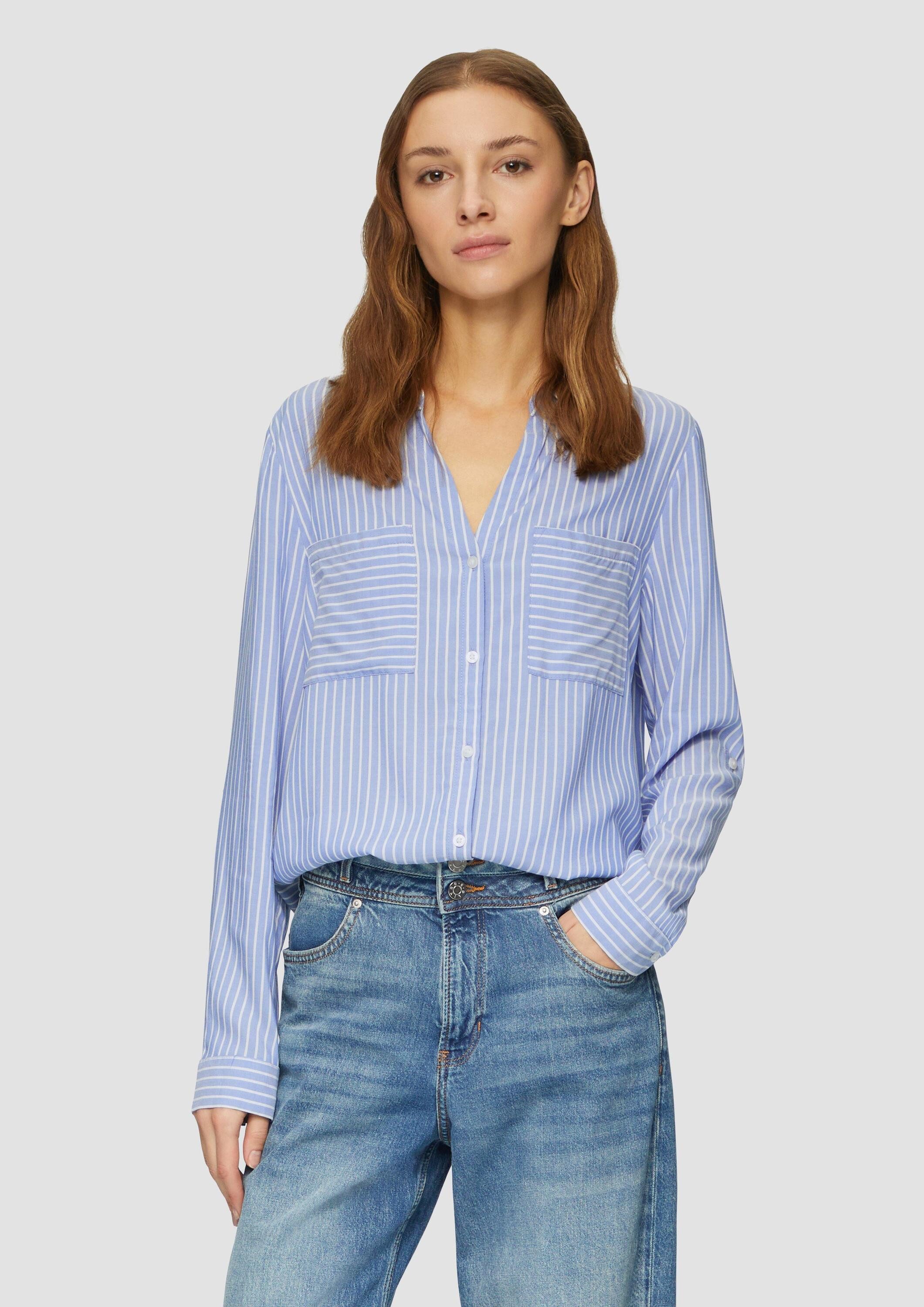 s.Oliver Langarmbluse Bluse Streifenbluse mit aufgesetzten Taschen