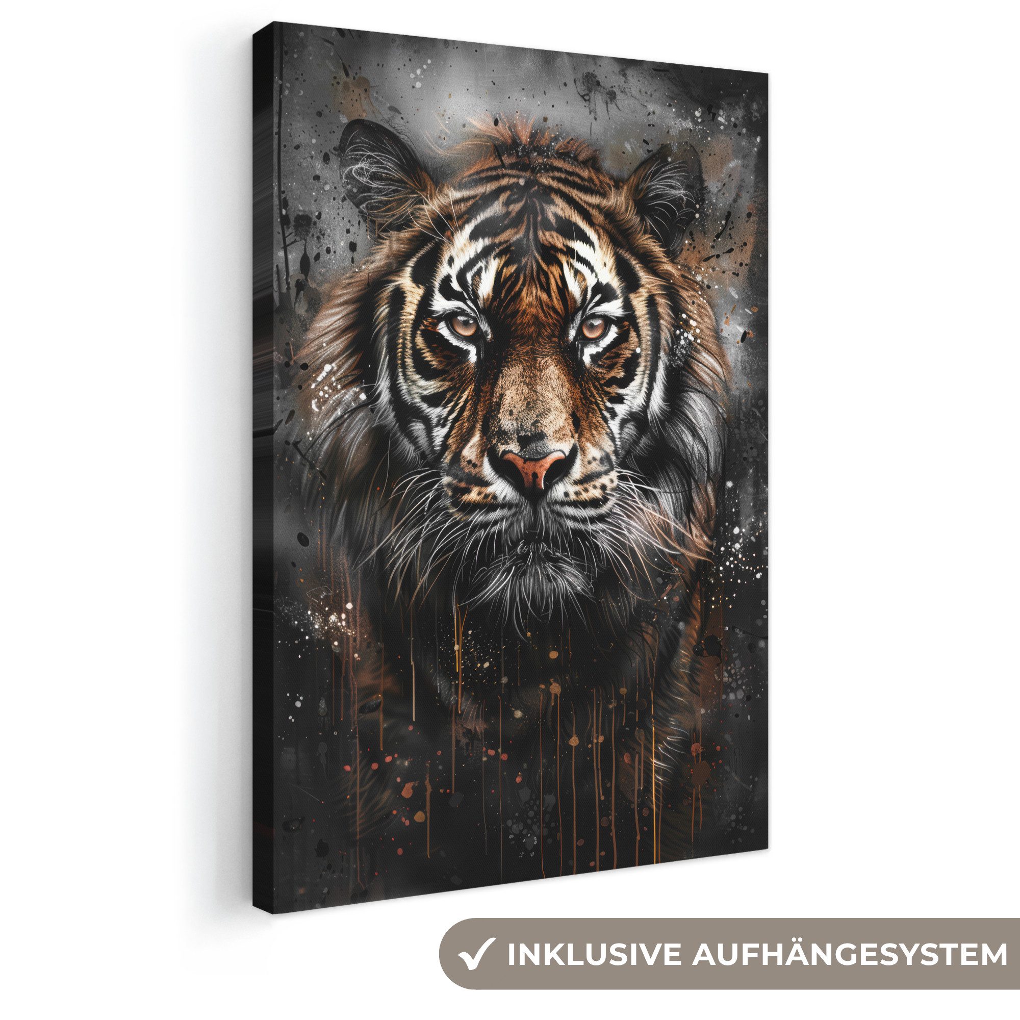 OneMillionCanvasses® Leinwandbild Tiger - Tiere - Porträt - Luxus - Schwarz, Fotodruck (1 St), Leinwand Canvas Wandbild, Wanddekoration 20x30 cm