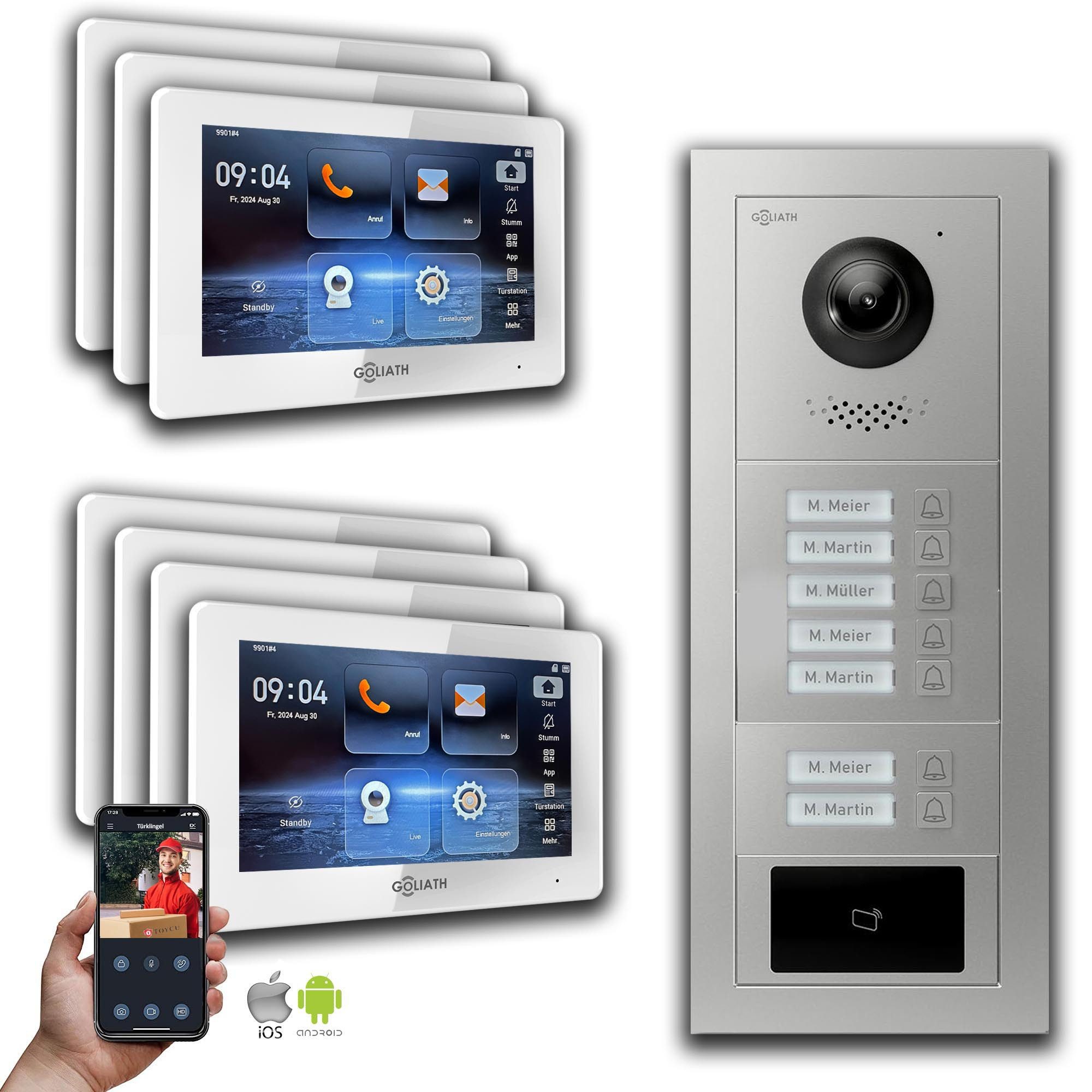 Video-Türsprechanlage Goliath IP Video Türsprechanlage: 7-Zoll 7 Familienhaus, RFID, Silber