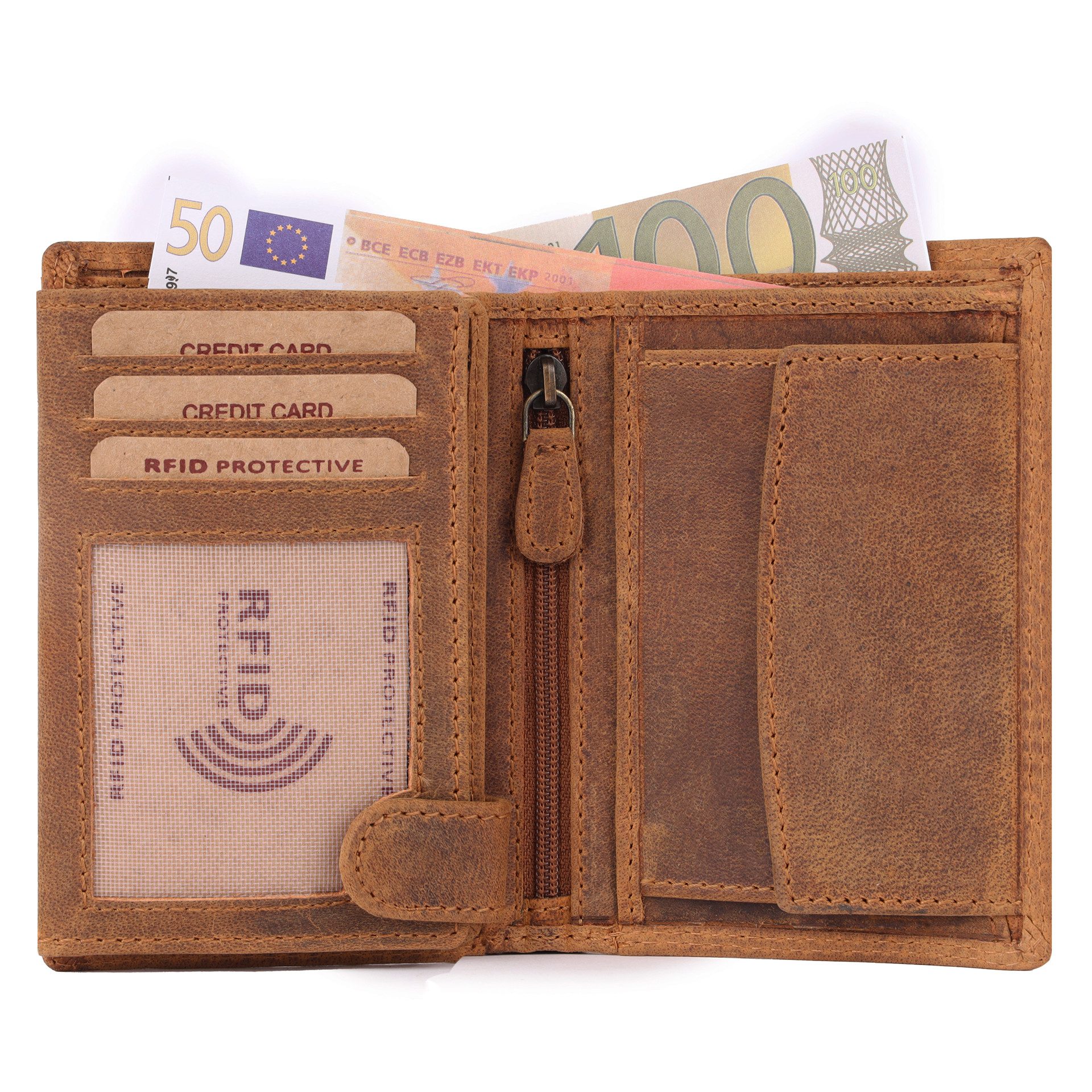 Benthill Geldbörse Herren Echt Leder Portemonnaie RFID Männer Geldbeutel Vintage Slim, RFID-Schutz Kartenfächer Münzfach