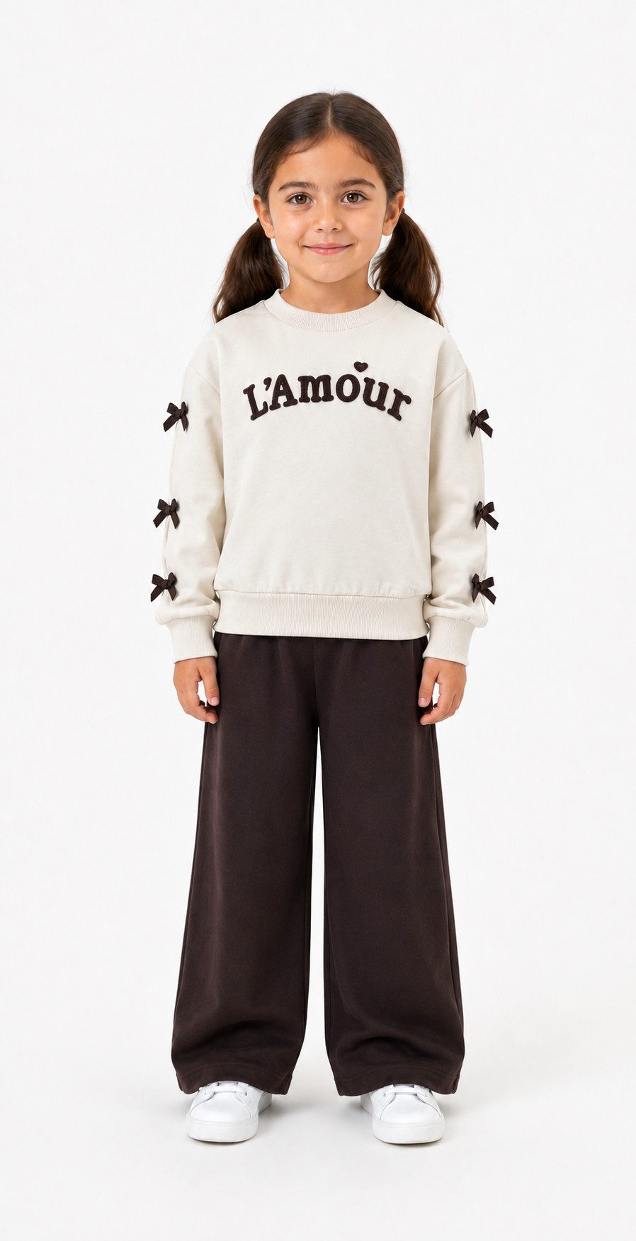Hessis Freizeitanzug Mädchen Sweatshirt & Wide-Leg Hose mit Schleifen (Set, 2-tlg., Sweatshirt + Hose), dekorative Schleifen an den Ärmeln