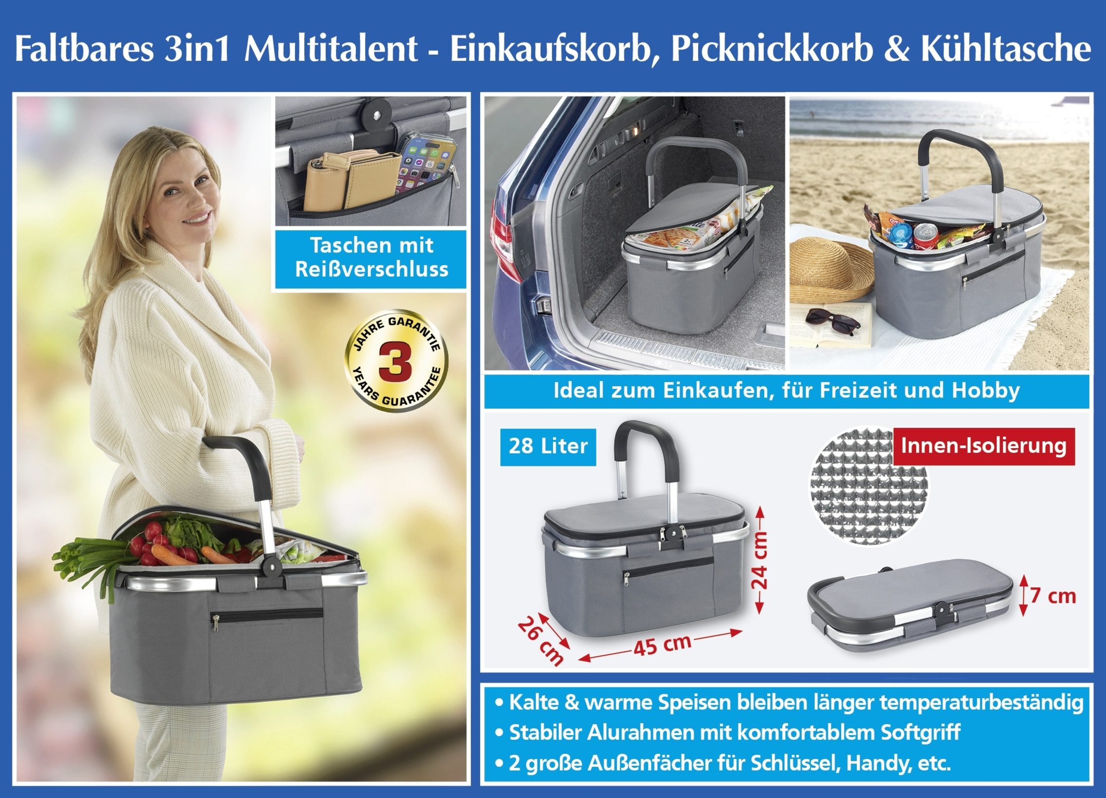 Kühltasche Transport Kühlkorb Premium Maße ca. 45 cm x 24 cm x 26 cm