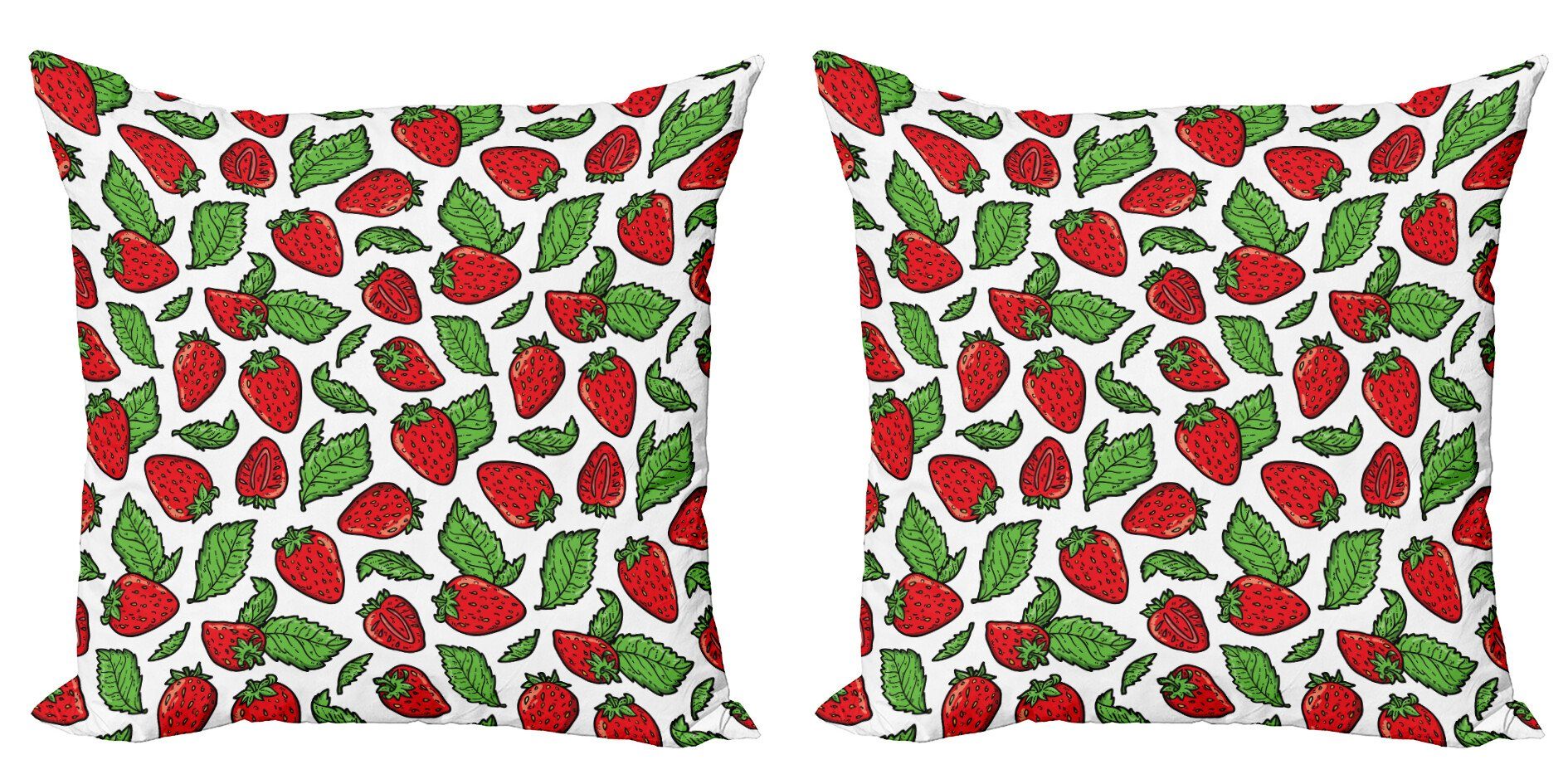 Kissenbezüge Modern Accent Doppelseitiger Digitaldruck, Abakuhaus (2 Stück), Obst Saftige Erdbeeren Blätter