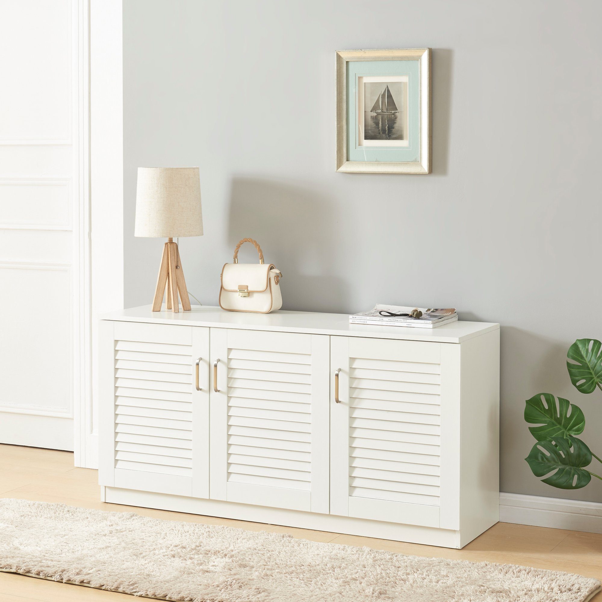 en.casa Schuhschrank »Løten« 125 x 36 x 62 cm mit 3 Türen Weiß günstig online kaufen