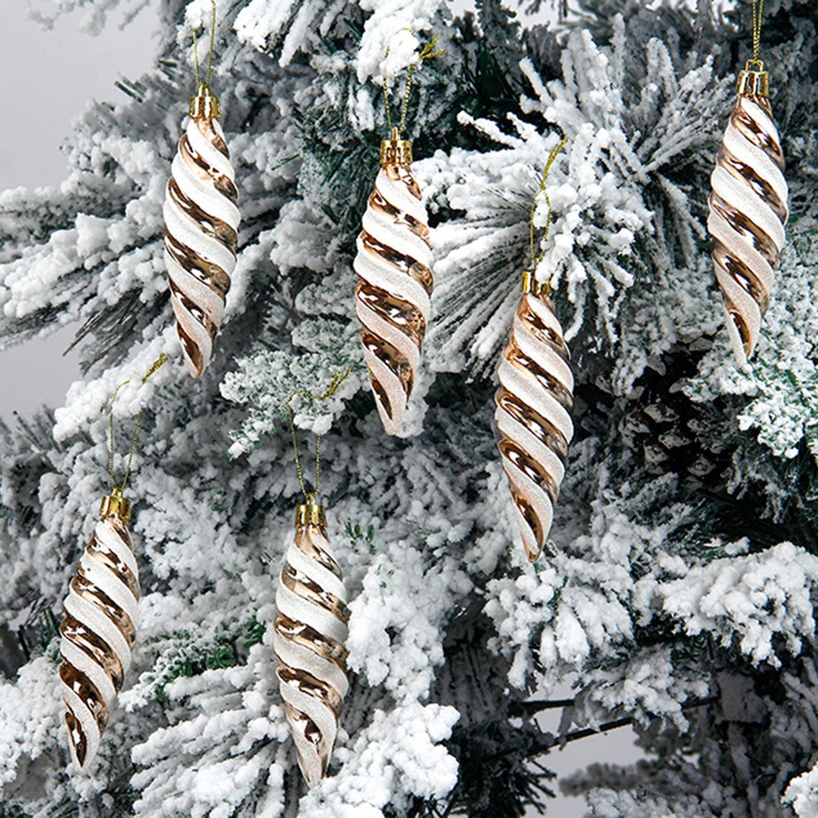 Rutaqian Dekohänger 12 Stück Weihnachtsbaum-Anhänger Spitzer Spiralfaden Hängedekoration (Bemalte Spiralanhänger mit Schlüsselbändern Leuchtende Farben) Roségold