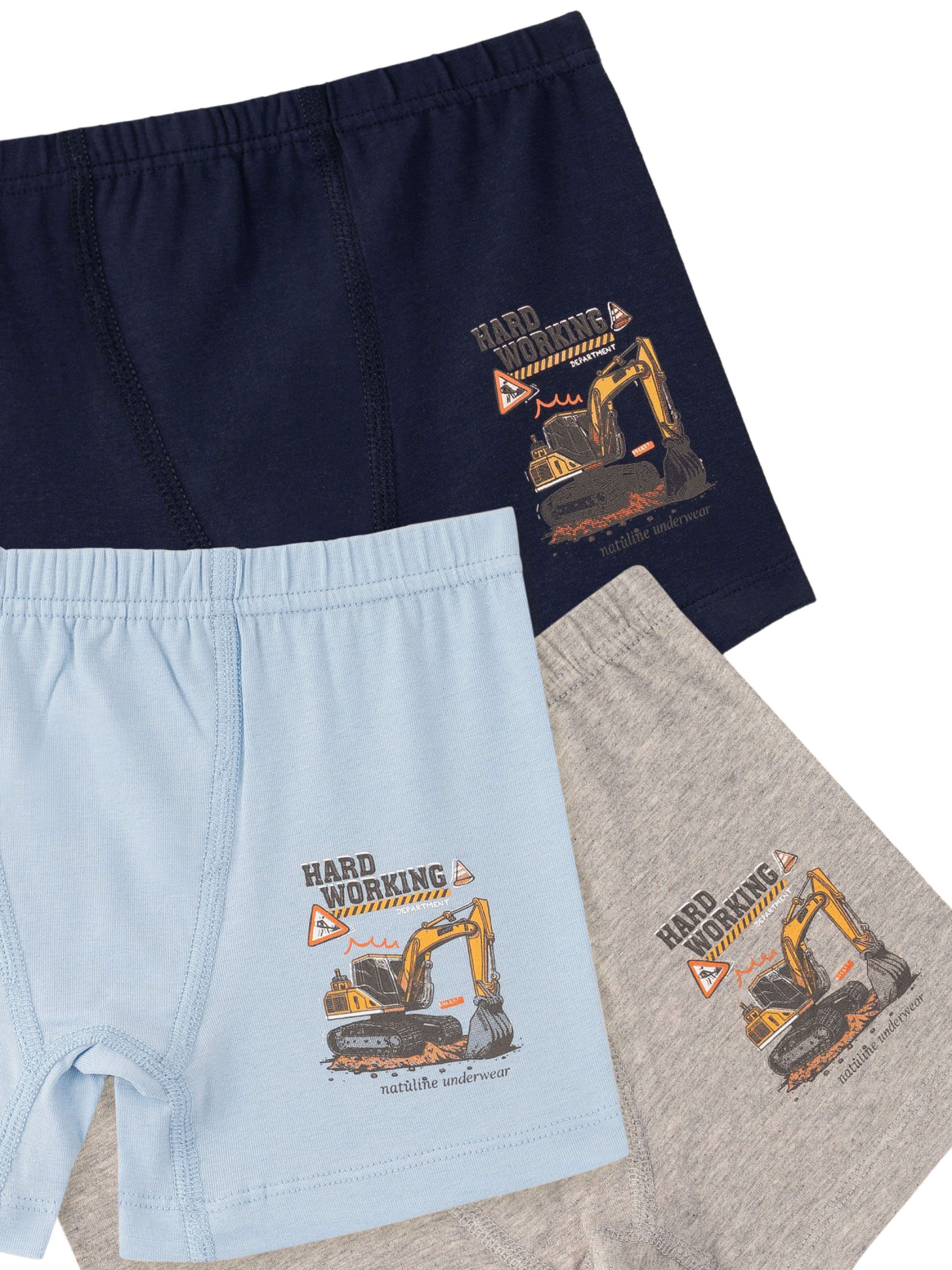 natuline Boxer 3er-Pack für Kinder Jungen mit Design Feinripp-Qualität (Set, 3-St., 3er-Pack, Boxer) Unterwäsche, Unterhose aus Baumwollmischung mit Feinripp