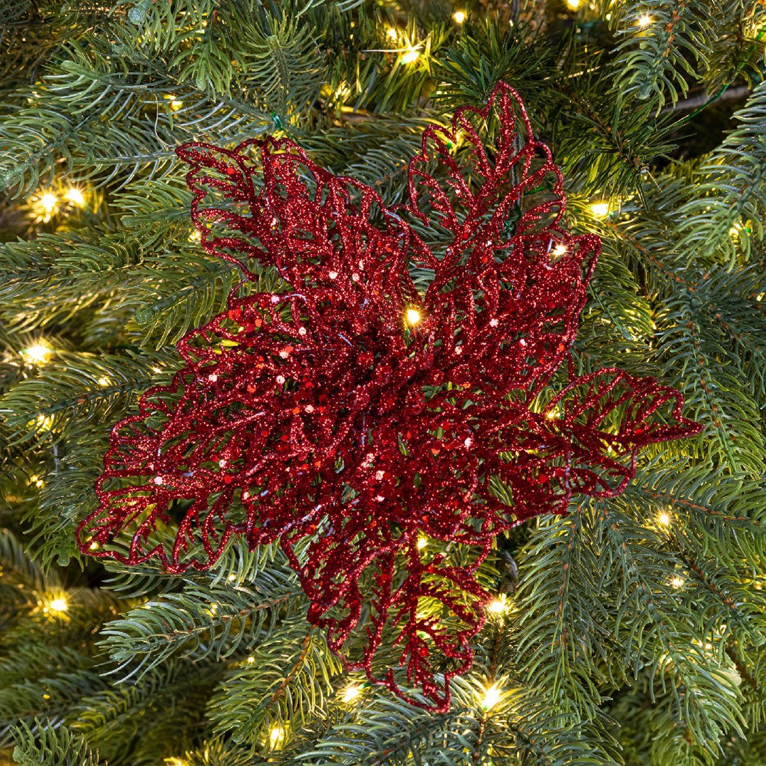 decorations Clip - season rot Weihnachtsbaumklammer, auf 23cm Blume Weihnachtsstern Kunststoff Decoris