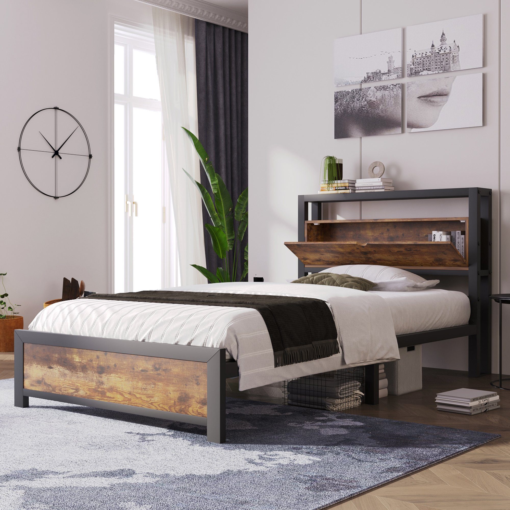 HAUSS SPOLE Metallbett 90x200cm mit Stauraum-Kopfteil günstig online kaufen